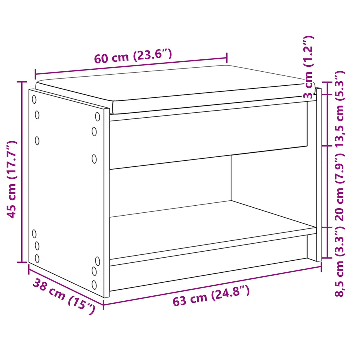 Flurbank Betongrau 63 x 38 x 45 cm