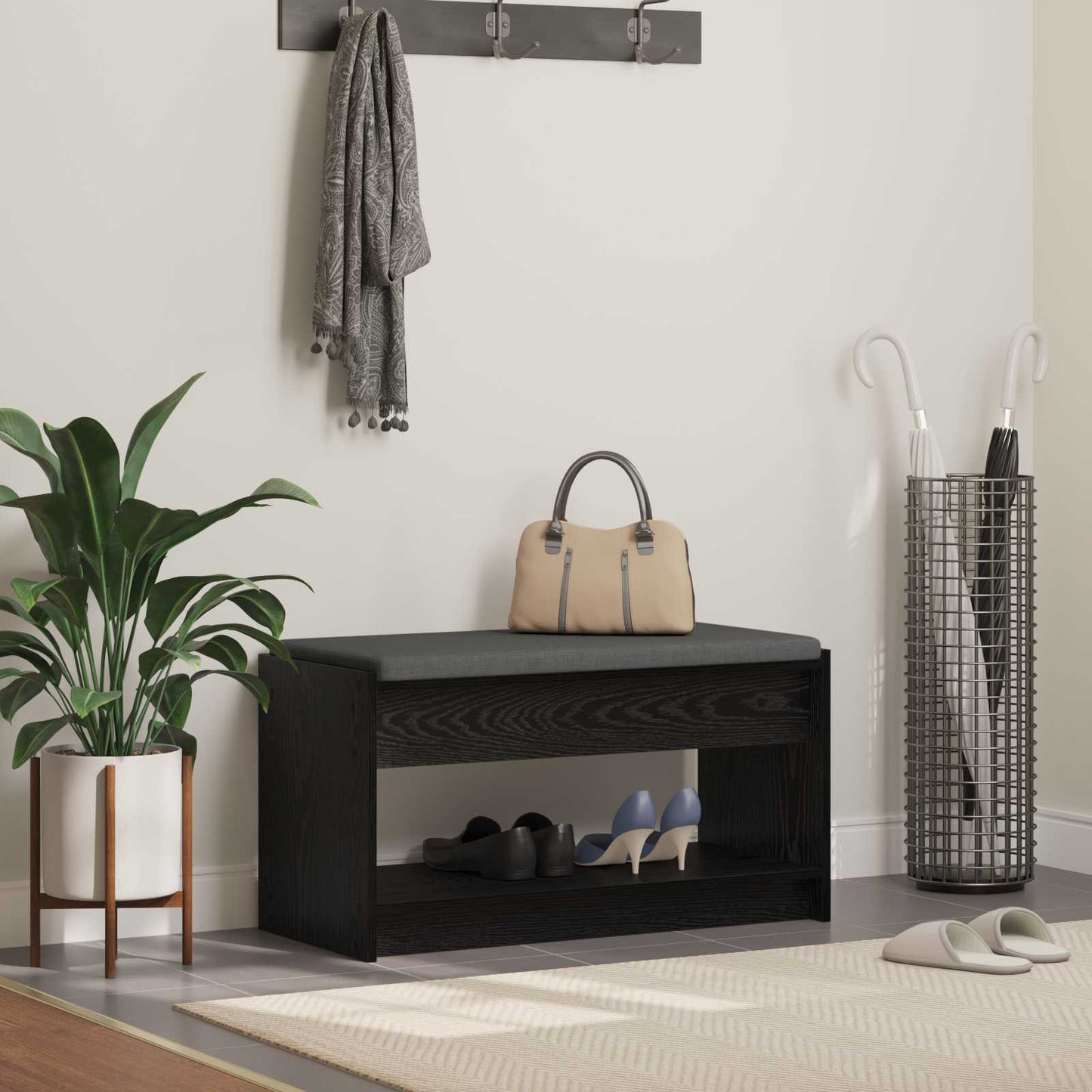 Flurbank Schwarz Eichen-Optik 83 x 38 x 45 cm