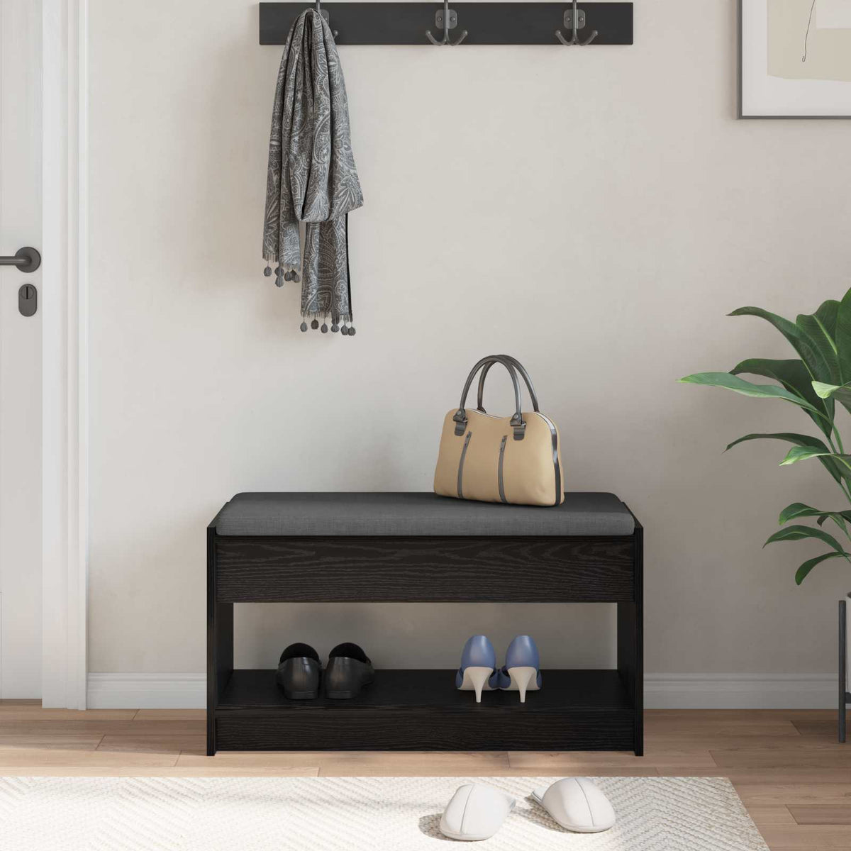 Flurbank Schwarz Eichen-Optik 83 x 38 x 45 cm