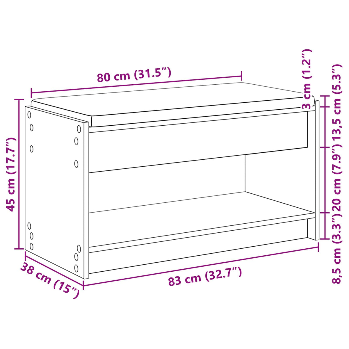 Flurbank Räuchereiche 83 x 38 x 45 cm