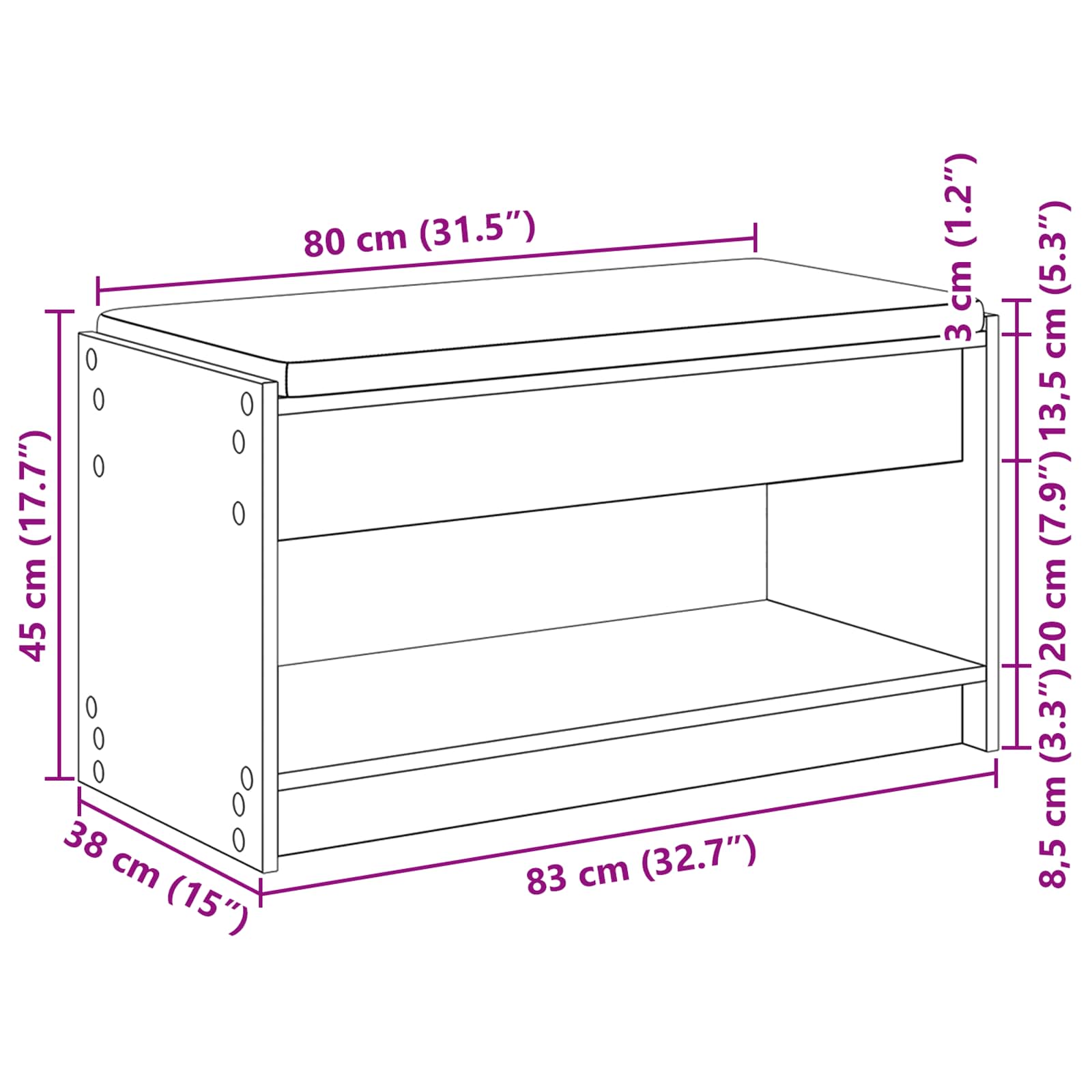 Flurbank Räuchereiche 83 x 38 x 45 cm