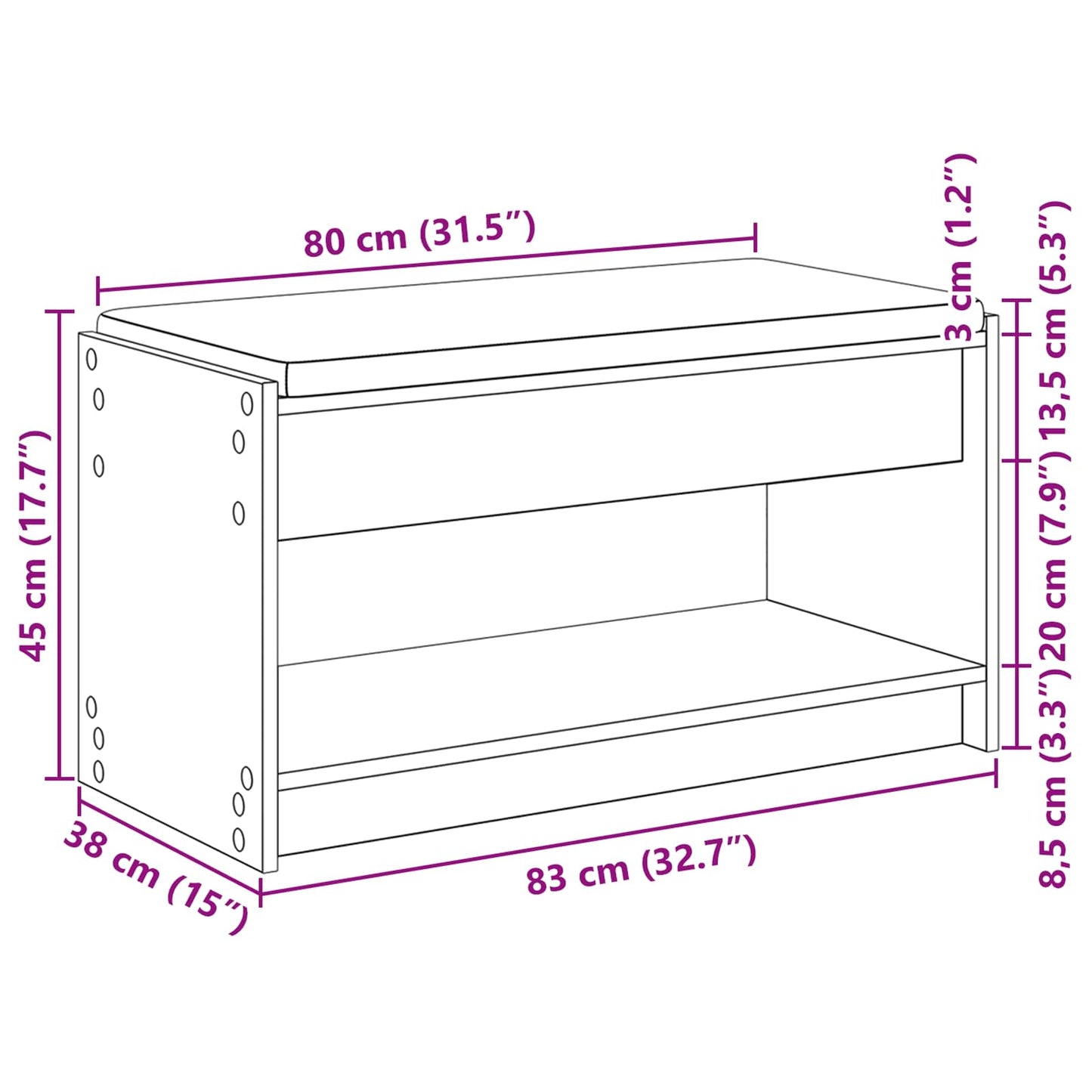 Flurbank Sonoma-Grau 83 x 38 x 45 cm