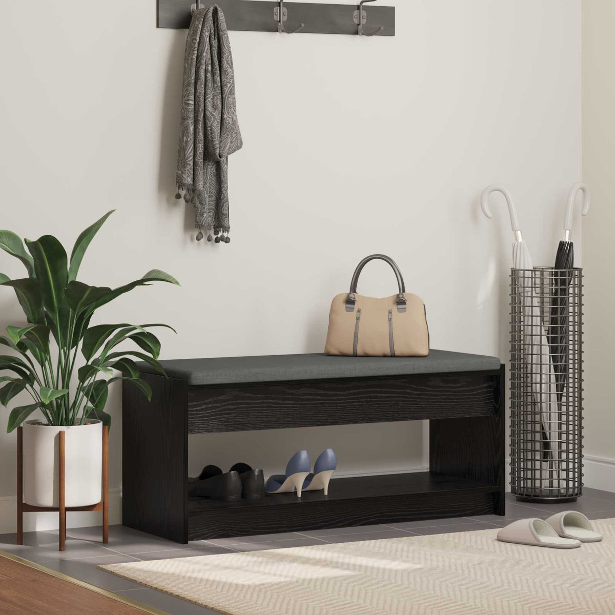 Flurbank Schwarz Eichen-Optik 103 x 38 x 45 cm