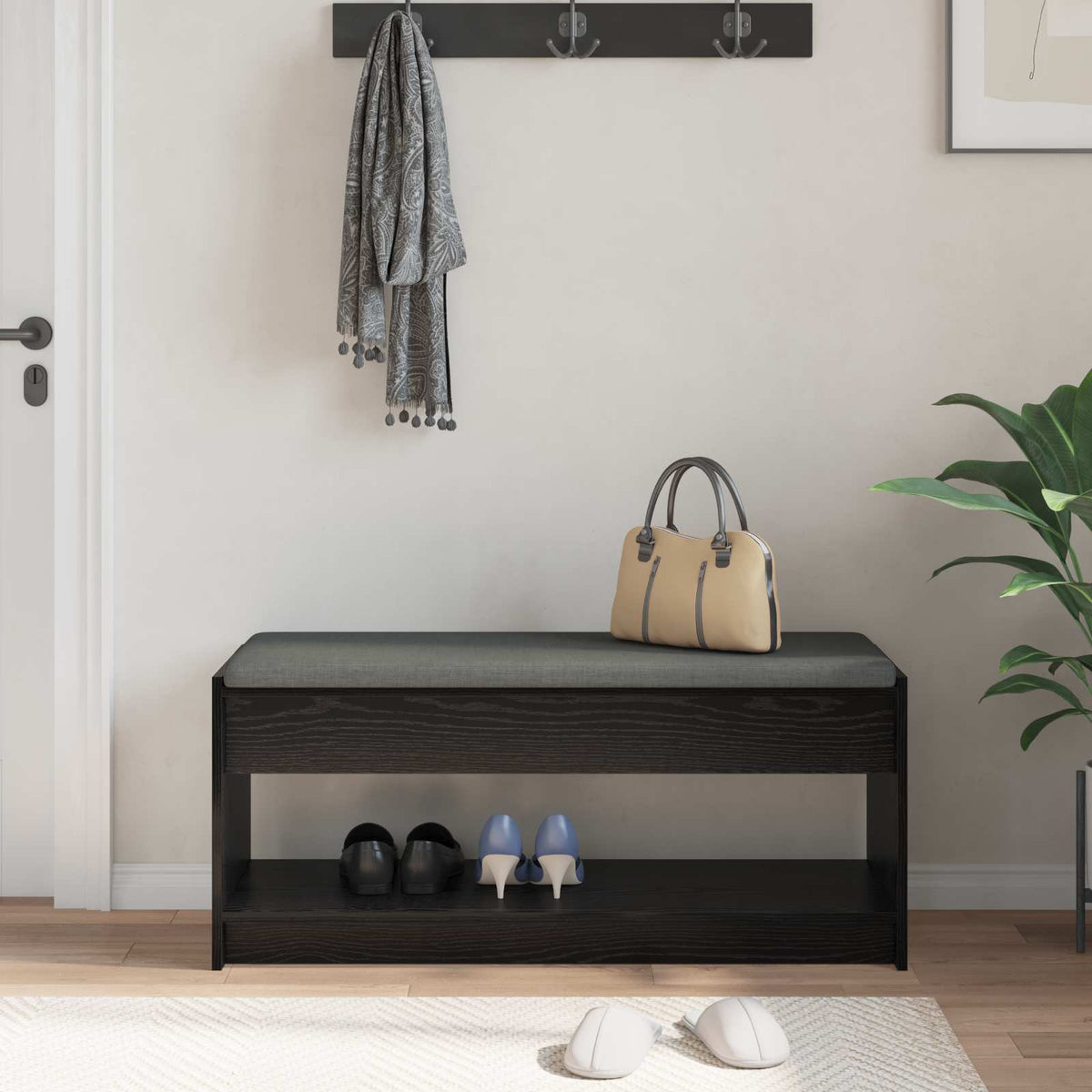 Flurbank Schwarz Eichen-Optik 103 x 38 x 45 cm