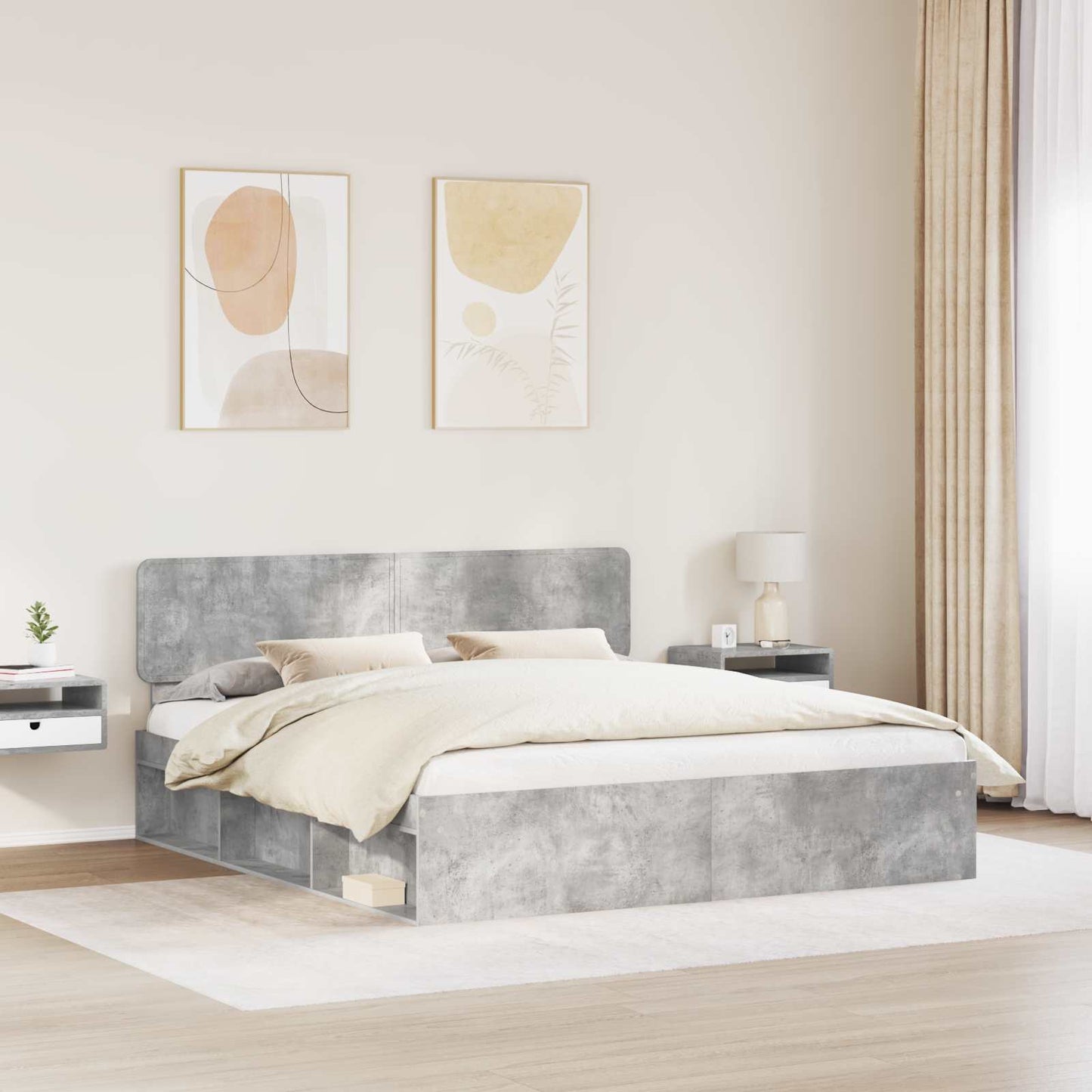 Bettrahmen mit Kopfteil Beton 180 x 200 cm Massives Kiefernholz