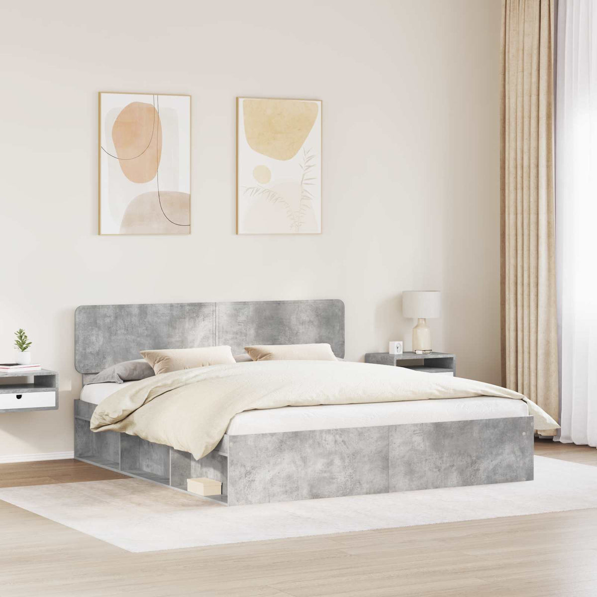 Bettrahmen Betongrau 180 x 200 cm Massives Kiefernholz