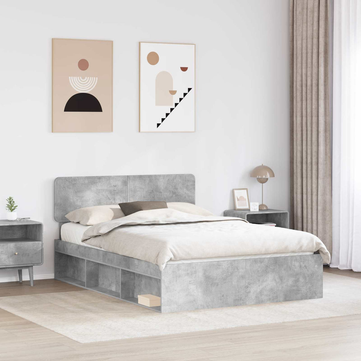 Bettrahmen Betongrau 160 x 200 cm Massives Kiefernholz