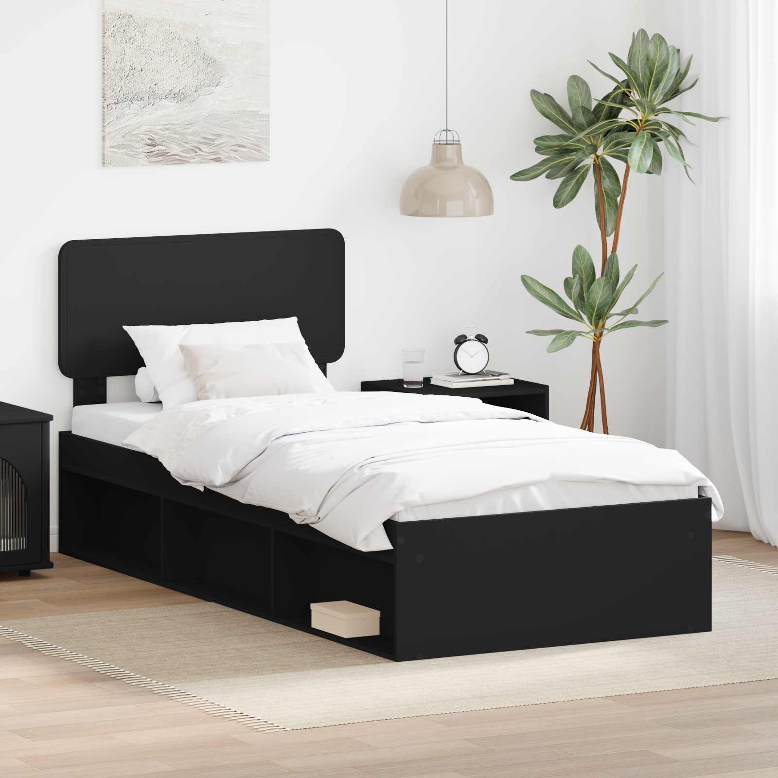 Bettrahmen Schwarz 100 x 200 cm Massives Kiefernholz
