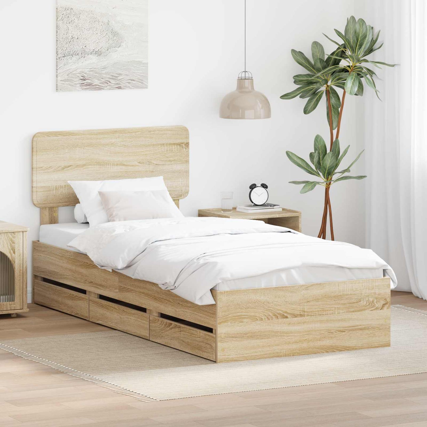 Bettrahmen mit Kopfteil Sonoma-Eiche 100 x 200 cm Holzwerkstoff