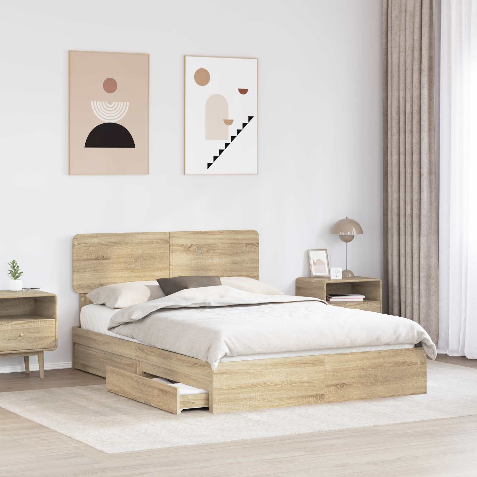 Aufbewahrungsbett Sonoma-Eiche 140 x 200 cm Holzwerkstoff