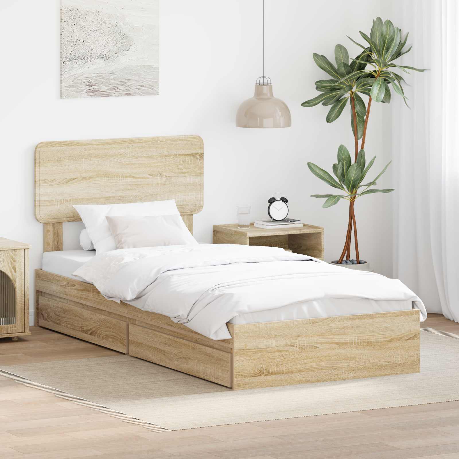 Aufbewahrungsbett Sonoma-Eiche 90 x 200 cm Holzwerkstoff