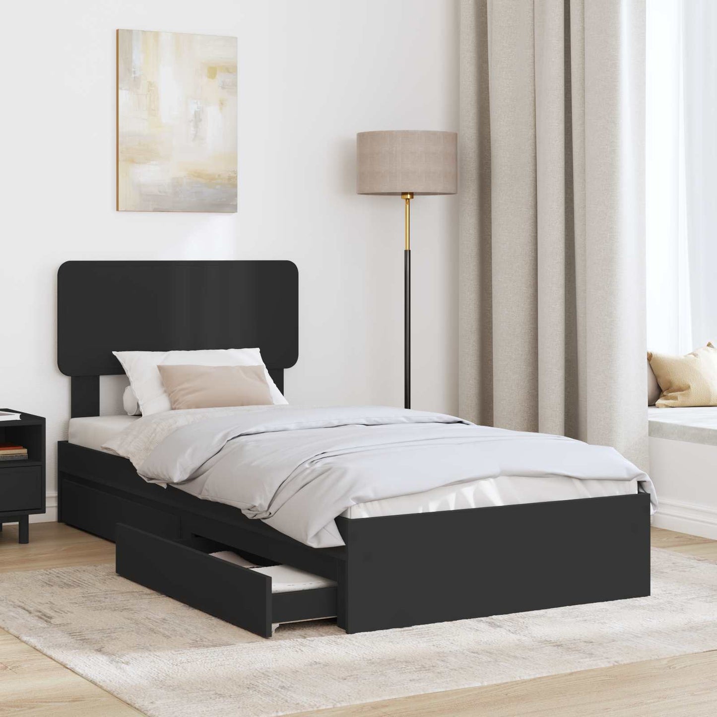 Aufbewahrungsbett Verstellbar Schwarz 90 x 190 cm Holzwerkstoff