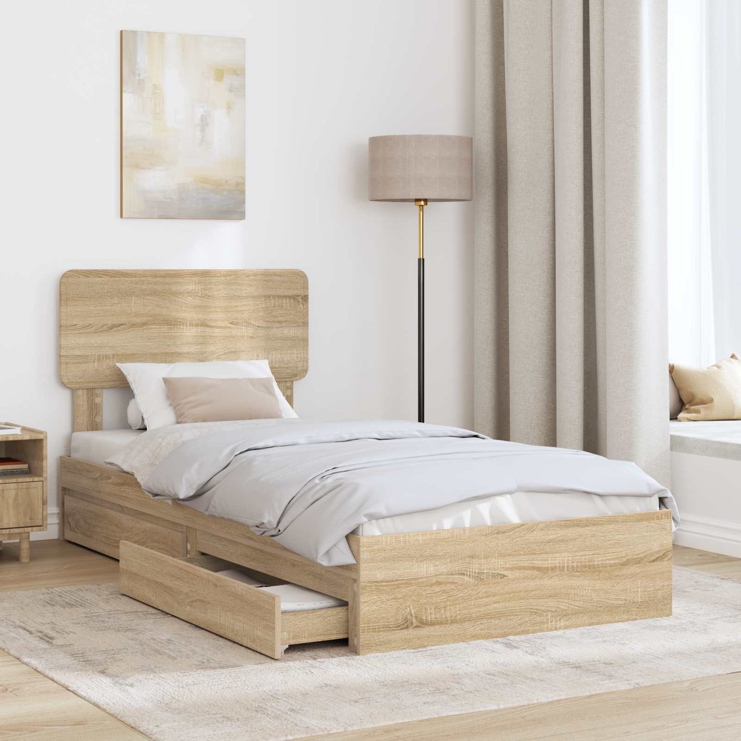 Aufbewahrungsbett Sonoma-Eiche 90 x 190 cm Holzwerkstoff
