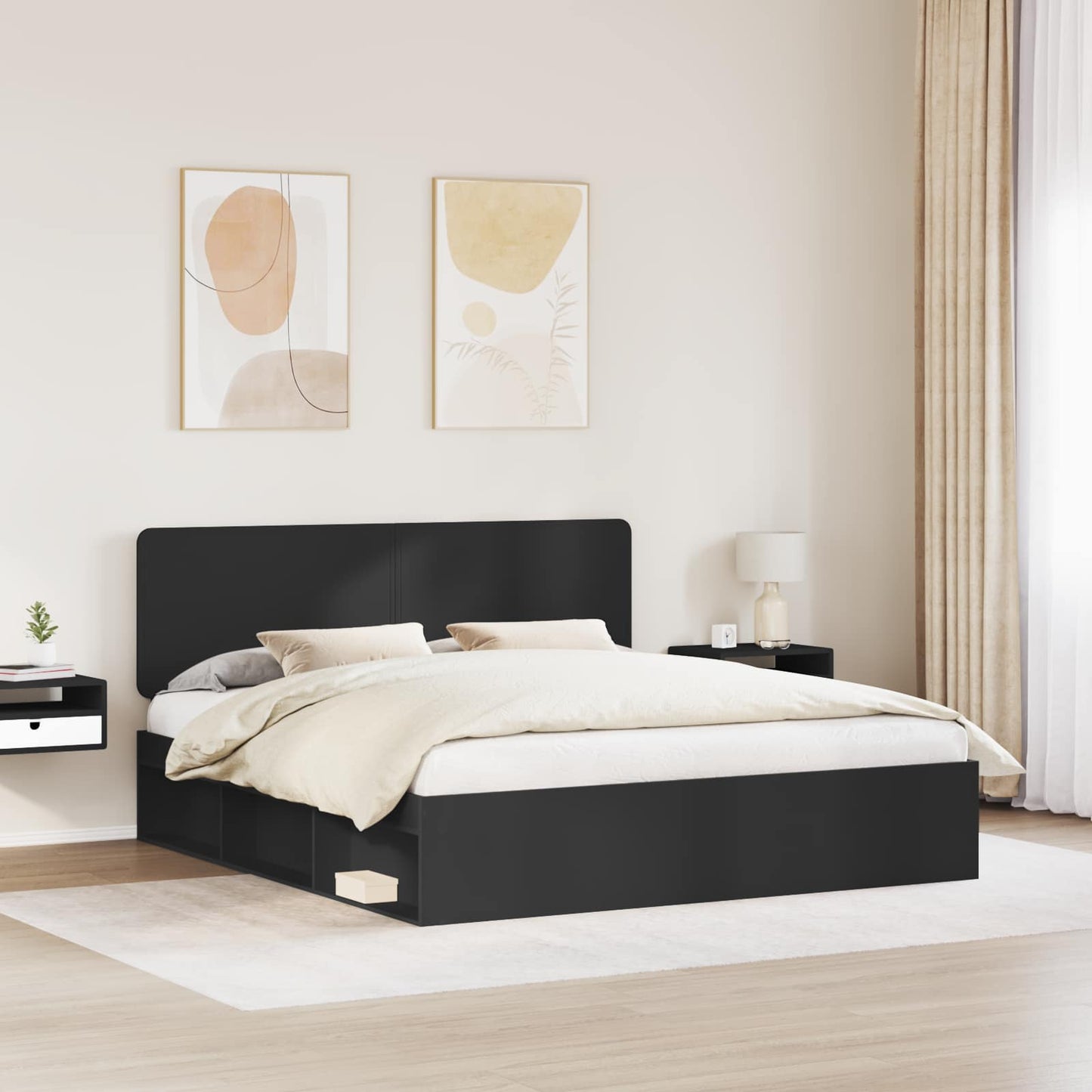 Bettrahmen Schwarz 180 x 200 cm Massives Kiefernholz