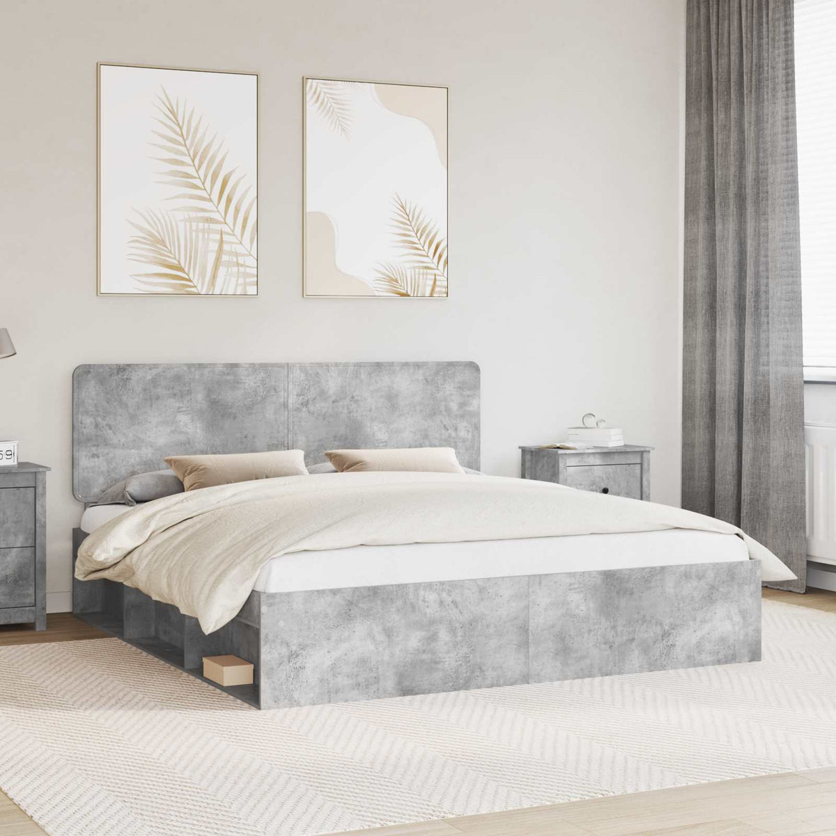 Bettrahmen Betongrau 180 x 200 cm Massives Kiefernholz