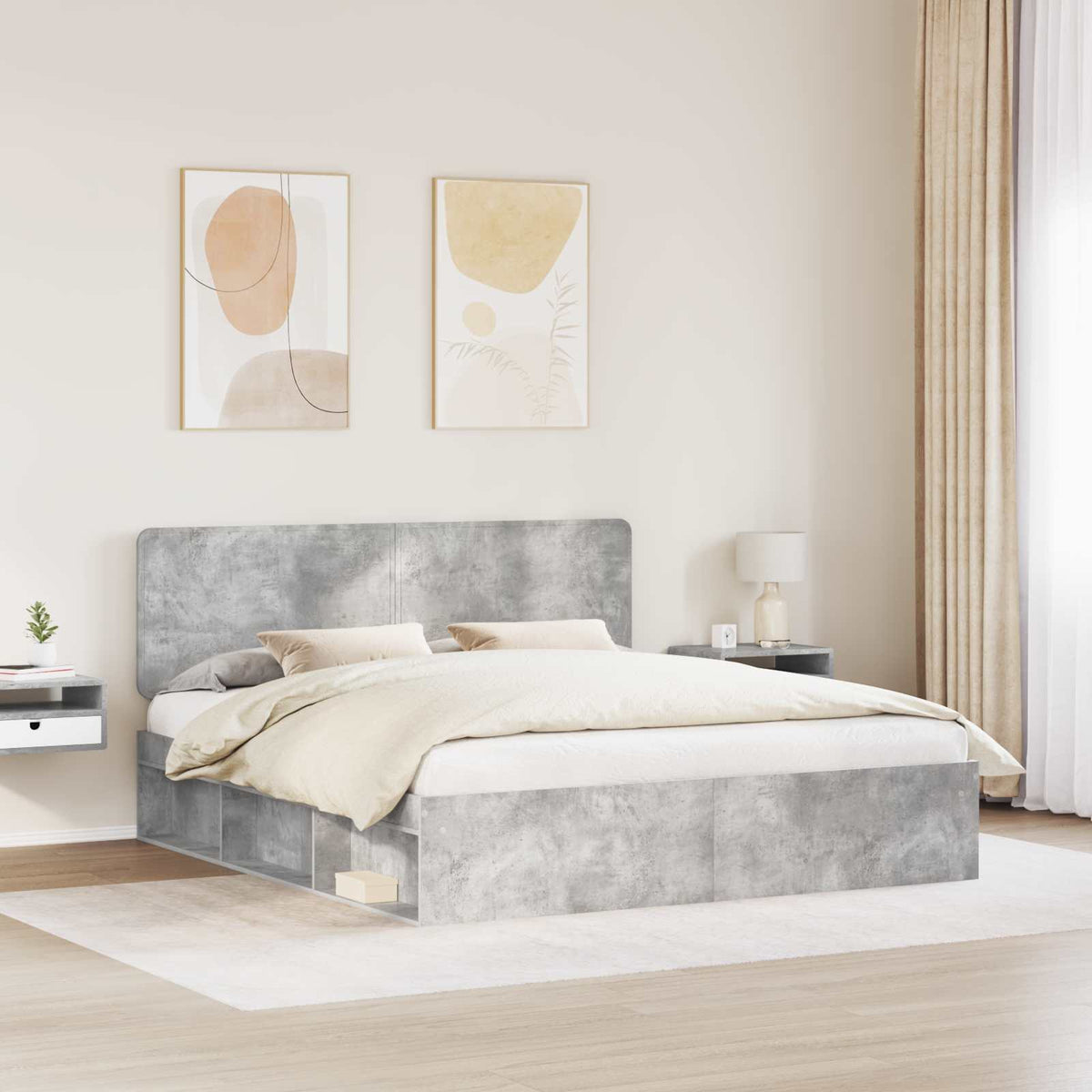 Bettrahmen Betongrau 180 x 200 cm Massives Kiefernholz