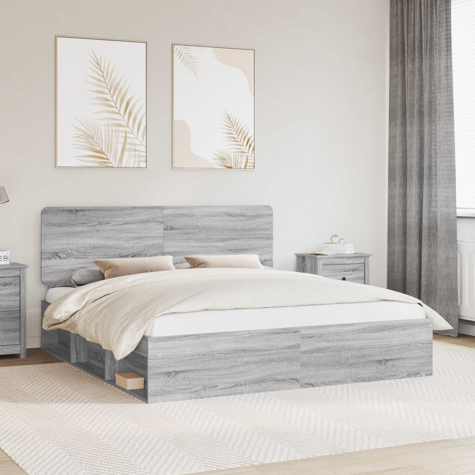 Bettrahmen Graues Sonoma 180 x 200 cm Massives Kiefernholz