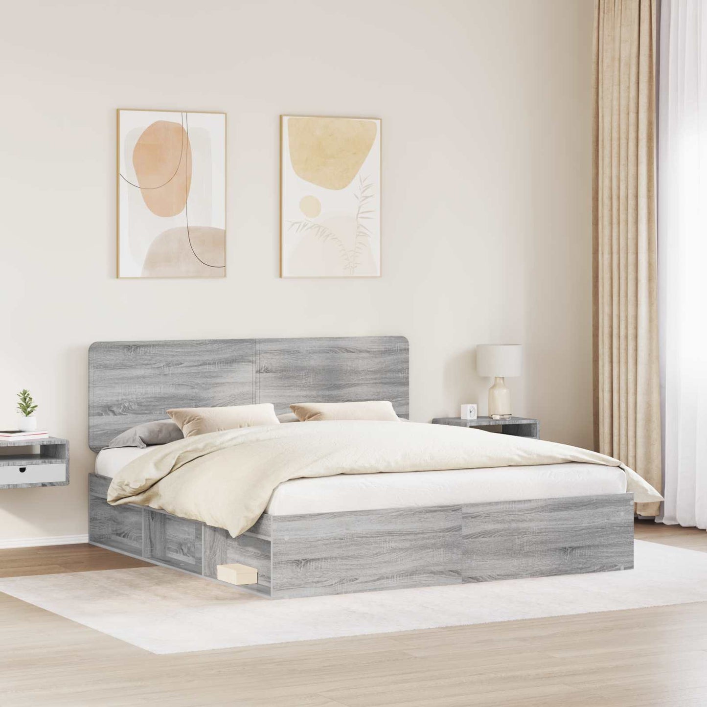 Bettrahmen Graues Sonoma 180 x 200 cm Massives Kiefernholz