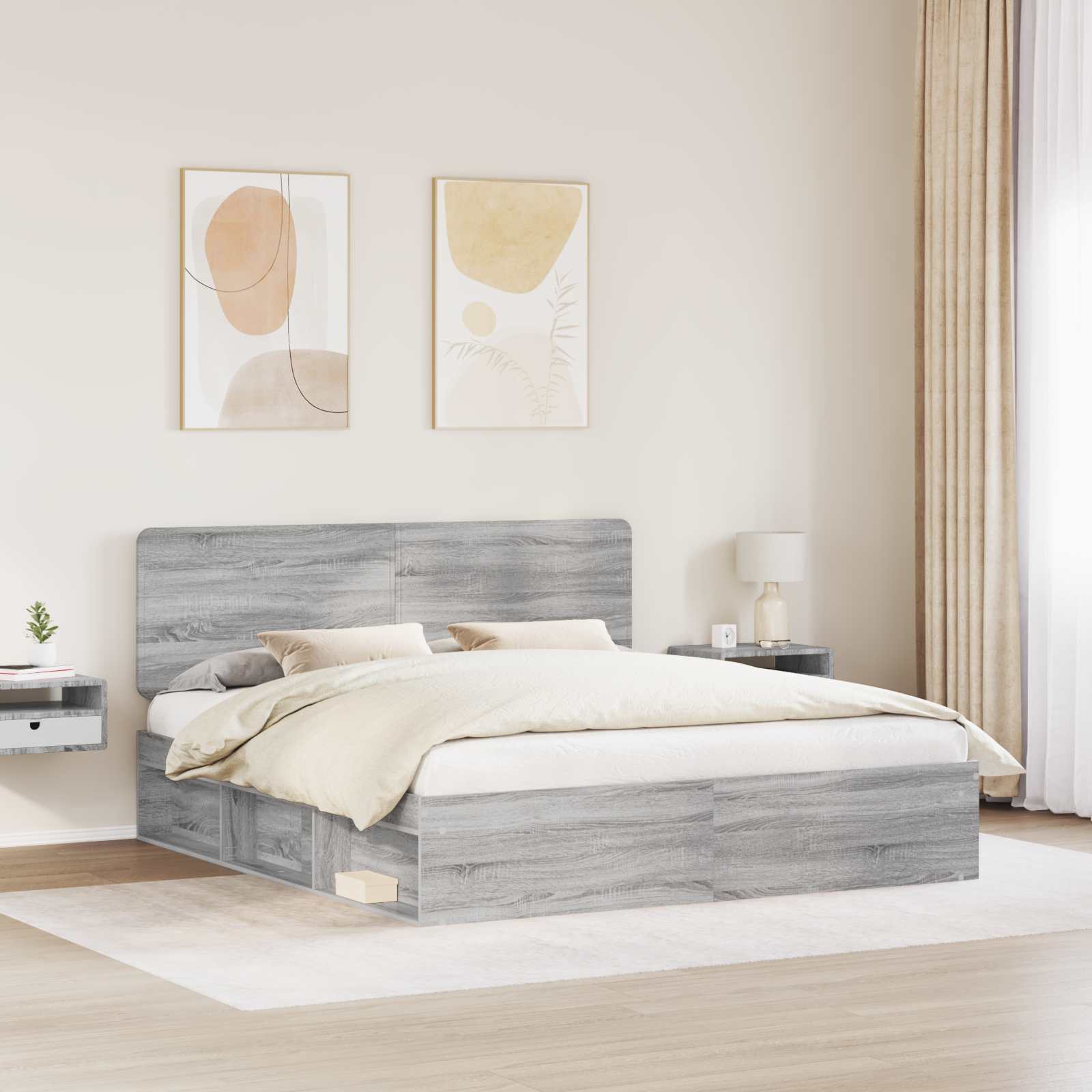 Bettrahmen Graues Sonoma 180 x 200 cm Massives Kiefernholz