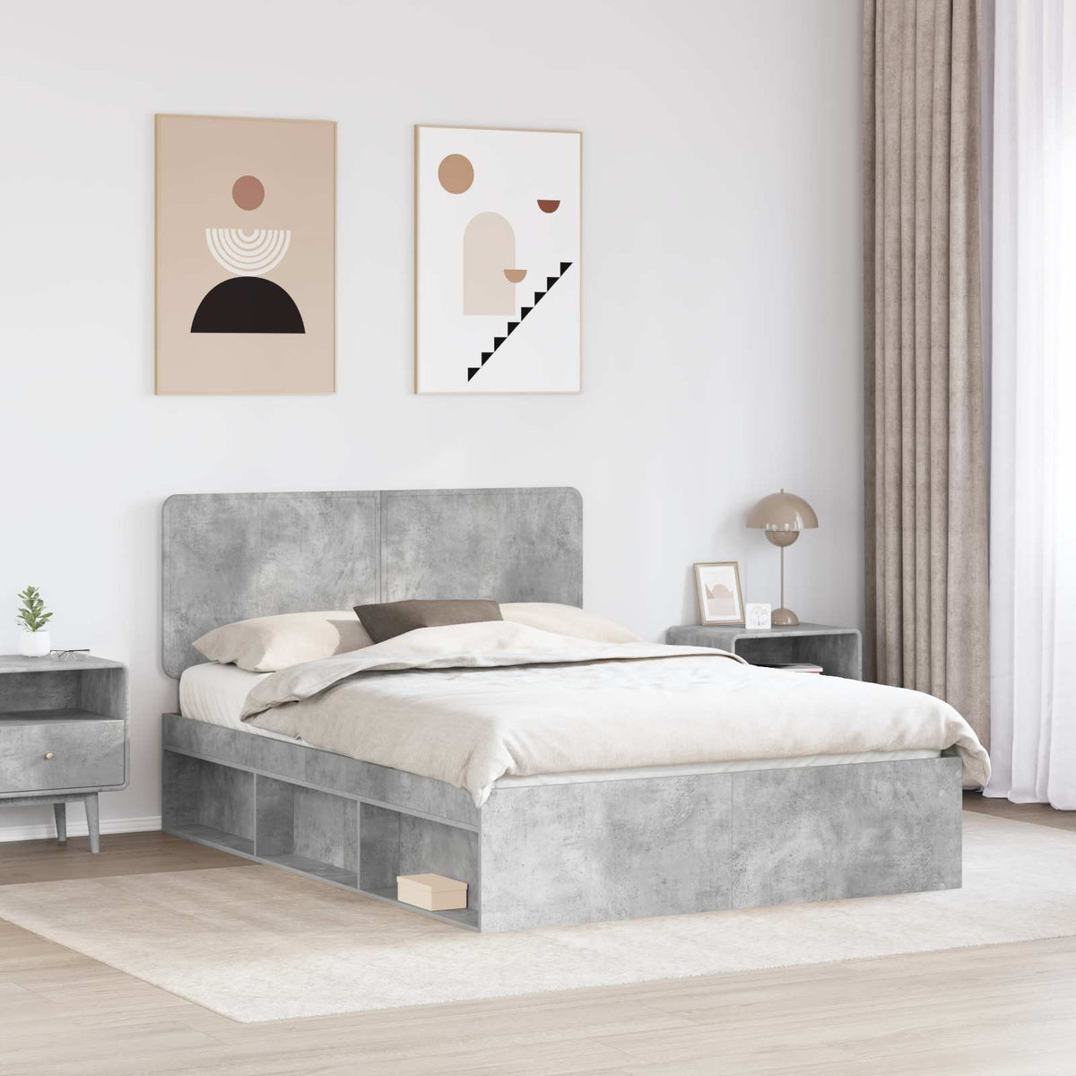 Bettrahmen Betongrau 140 x 190 cm Massives Kiefernholz