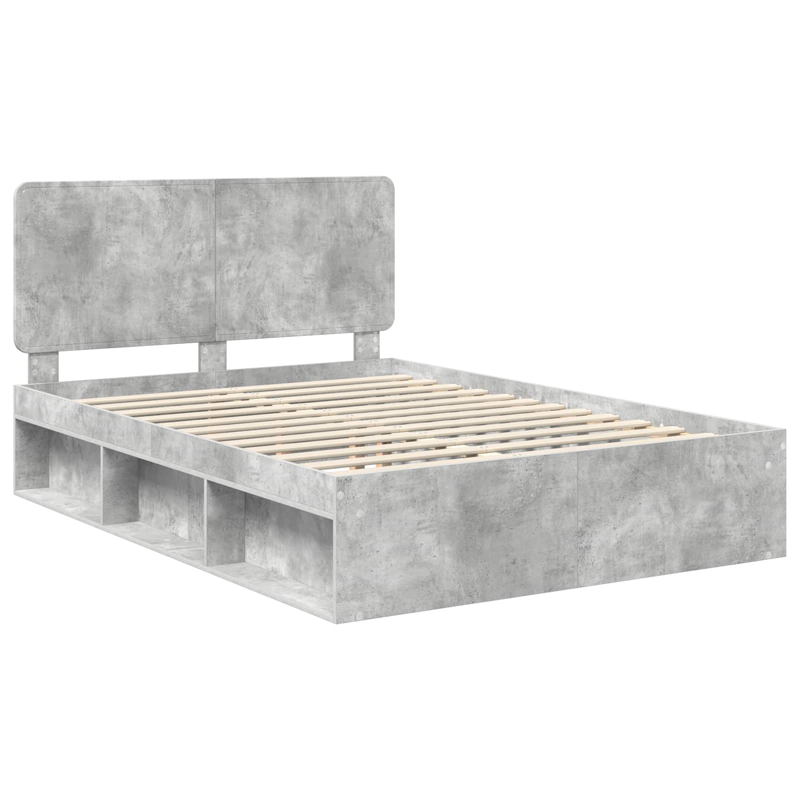Bettrahmen mit Kopfteil Beton 140 x 190 cm Massives Kiefernholz