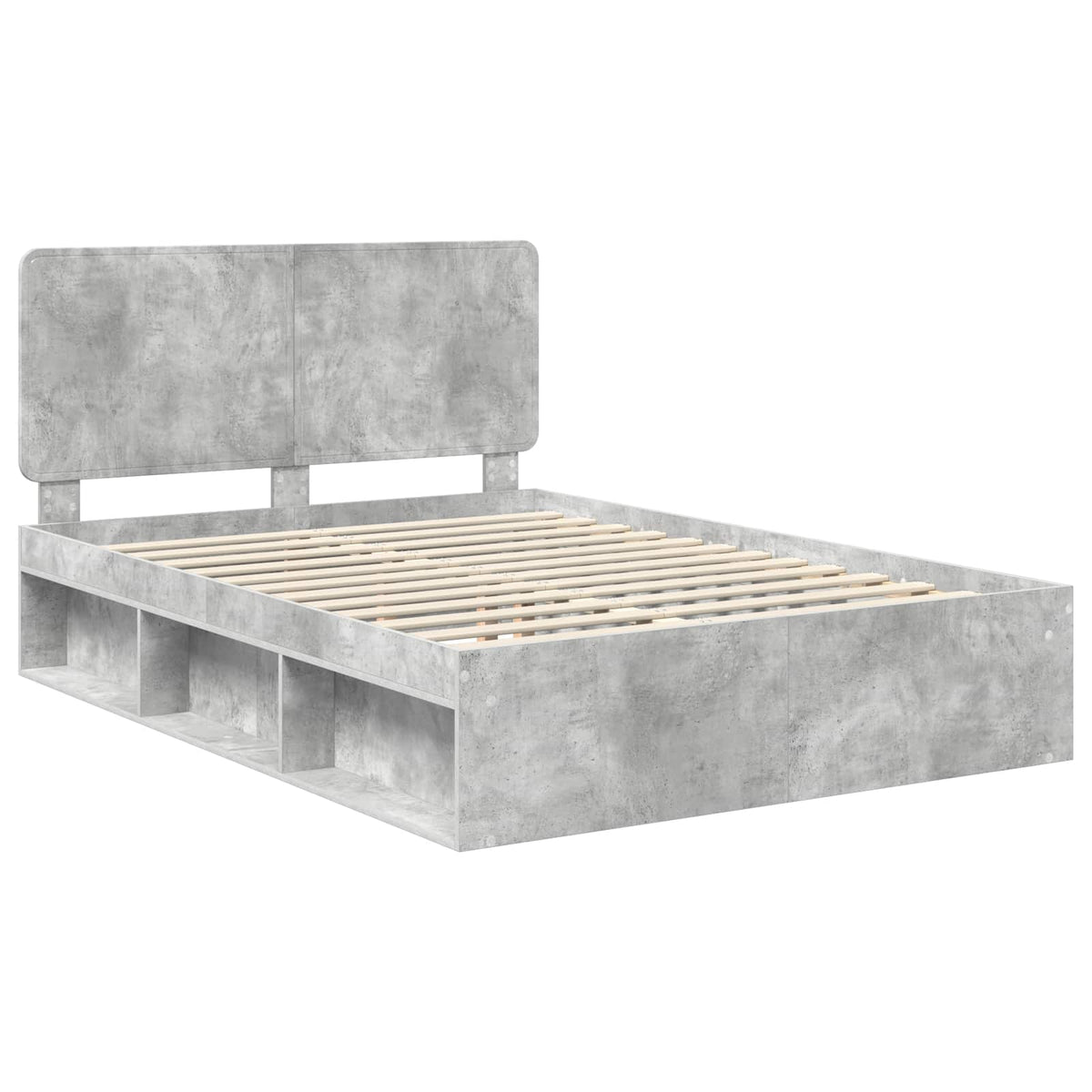 Bettrahmen Betongrau 140 x 190 cm Massives Kiefernholz