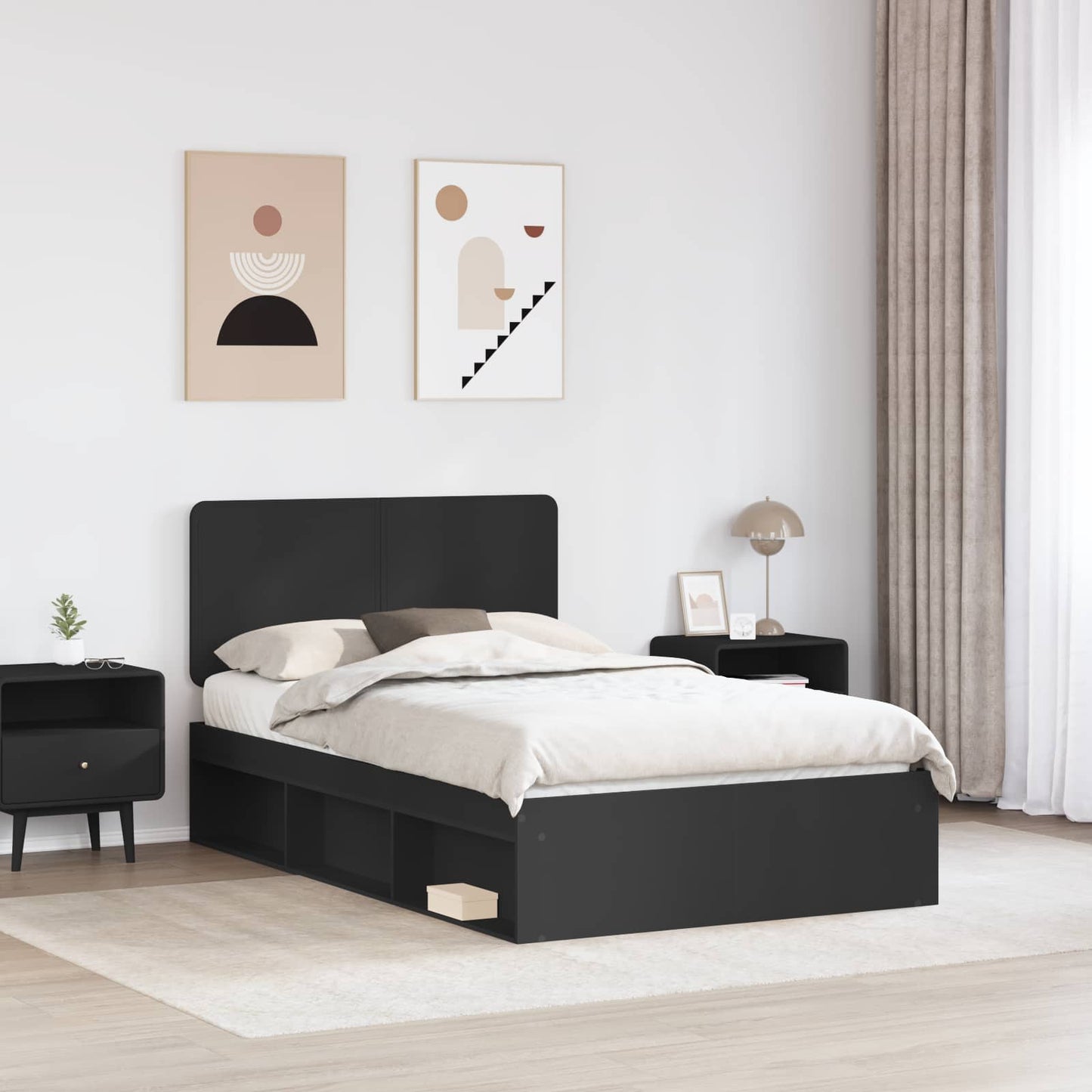 Bettrahmen Schwarz 120 x 200 cm Massives Kiefernholz