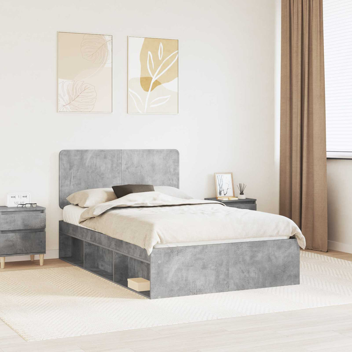 Bettrahmen Betongrau 120 x 200 cm Massives Kiefernholz