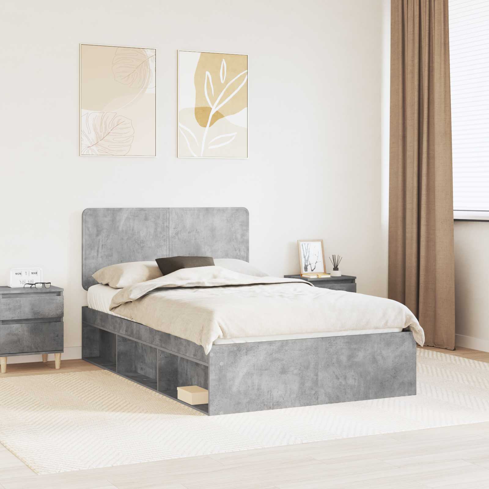 Bettrahmen mit Kopfteil Beton 120 x 190 cm Massives Kiefernholz