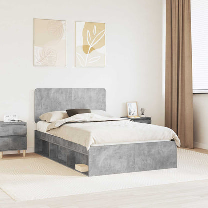 Bettrahmen Betongrau 120 x 190 cm Massives Kiefernholz