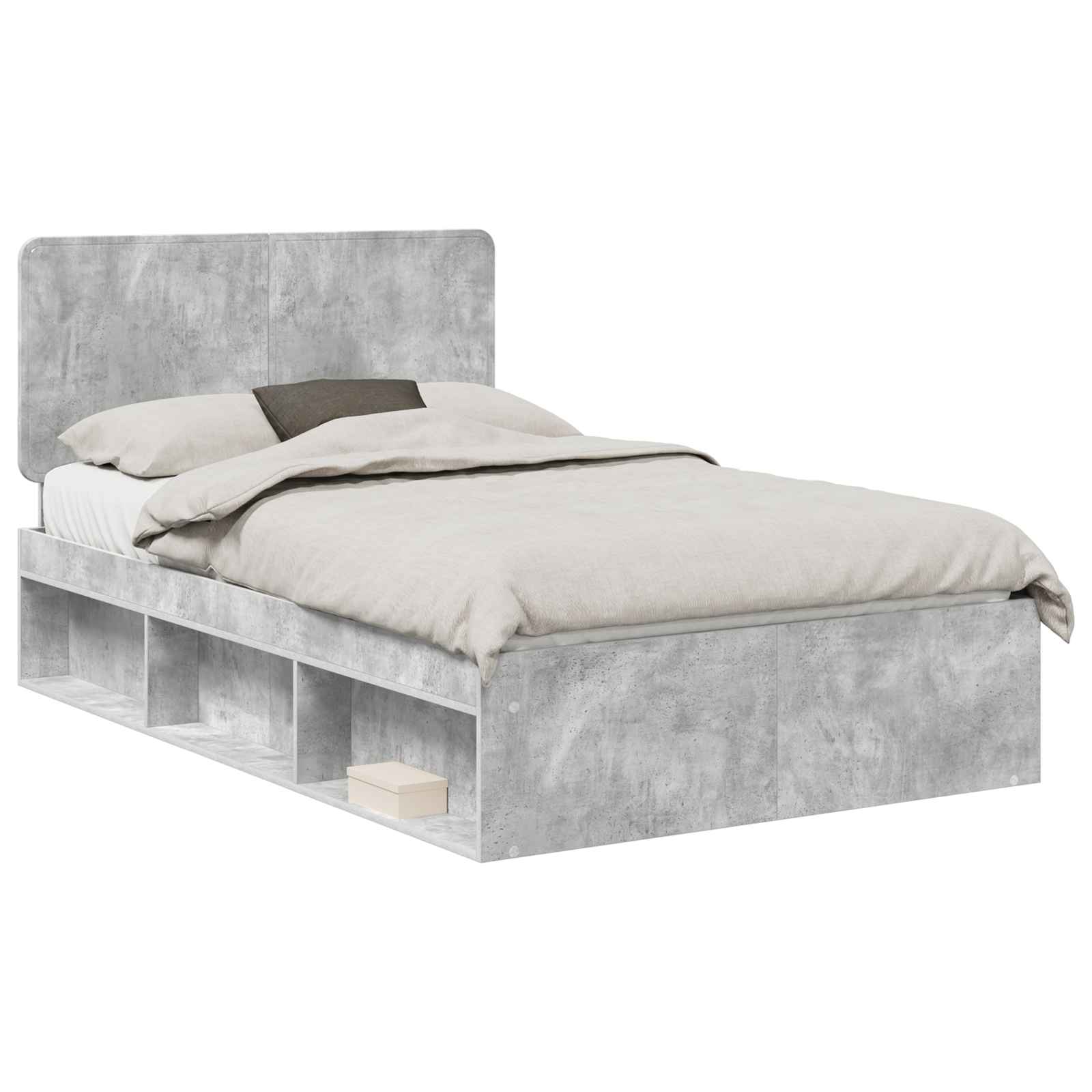 Bettrahmen mit Kopfteil Beton 120 x 190 cm Massives Kiefernholz
