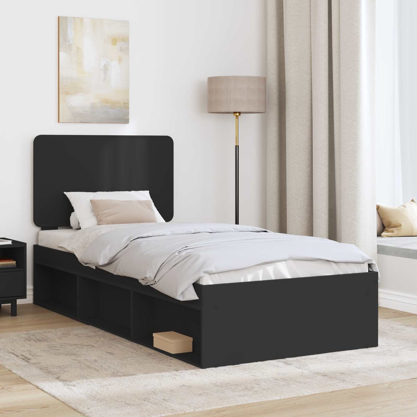 Bettrahmen Schwarz 100 x 200 cm Massives Kiefernholz
