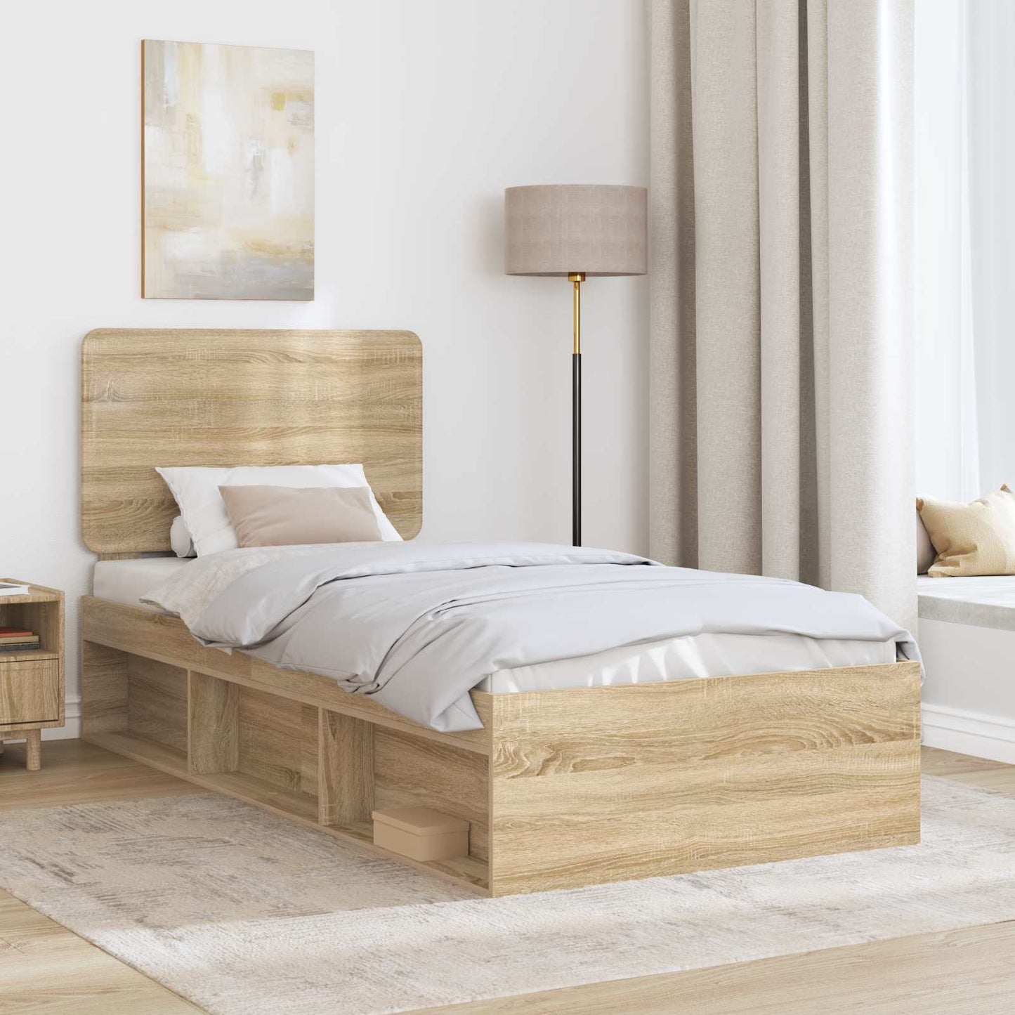 Bettrahmen mit Kopfteil Sonoma 90 x 190 cm Massives Kiefernholz
