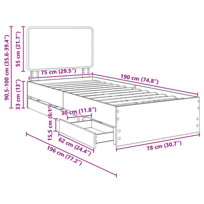 Bettrahmen Sonoma-Eiche 75 x 190 cm Ingenieurs Holz