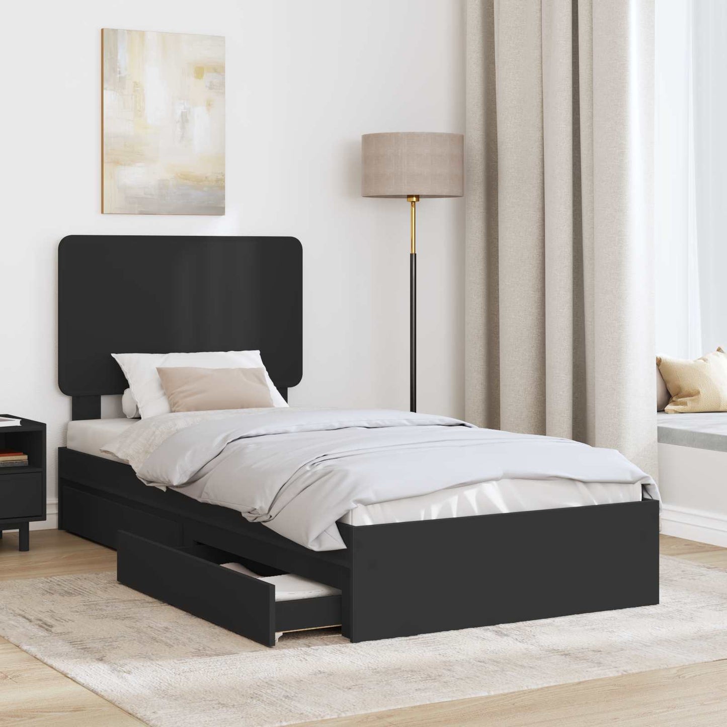 Aufbewahrungsbett Verstellbar Schwarz 90 x 190 cm Holzwerkstoff