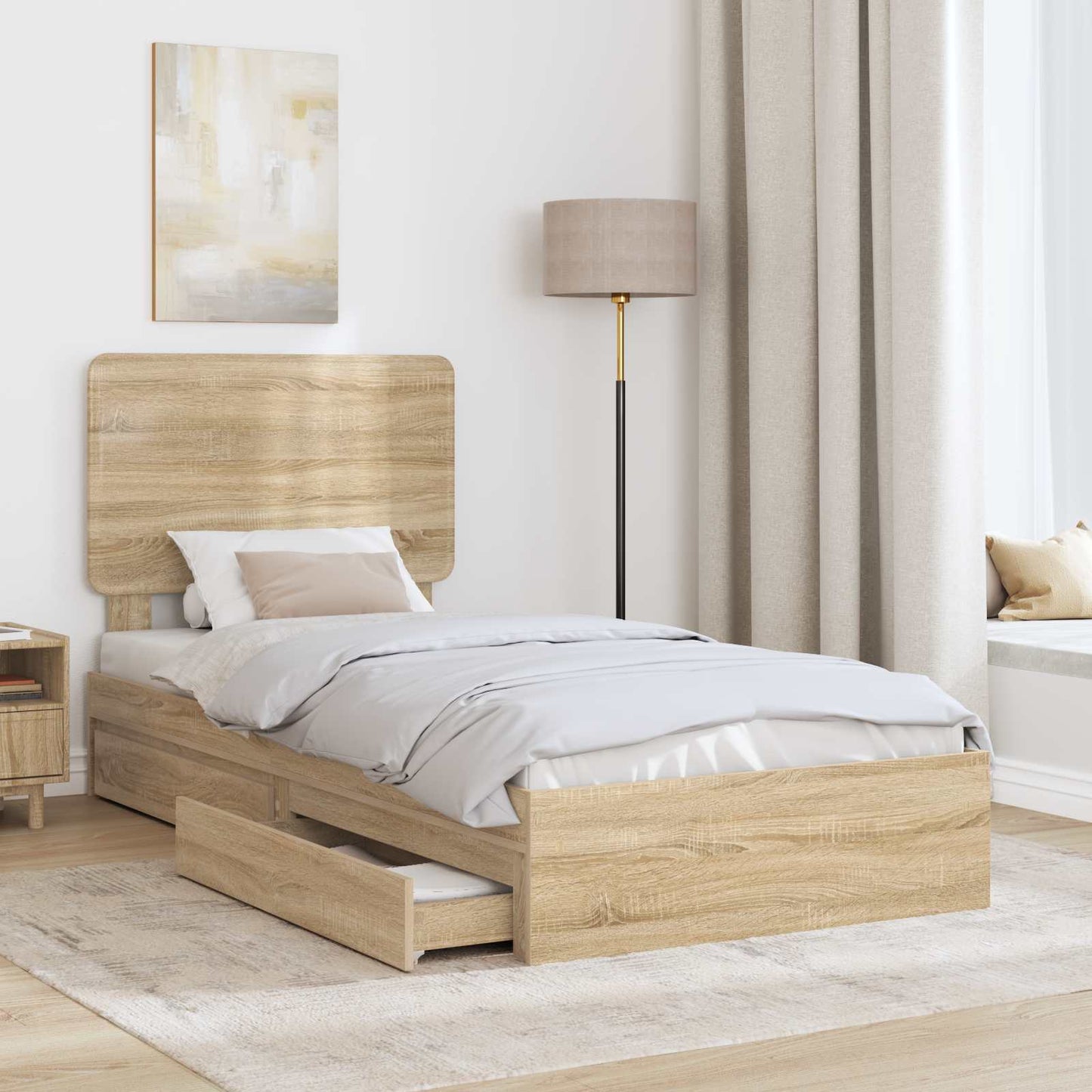 Aufbewahrungsbett Sonoma-Eiche 90 x 190 cm Holzwerkstoff