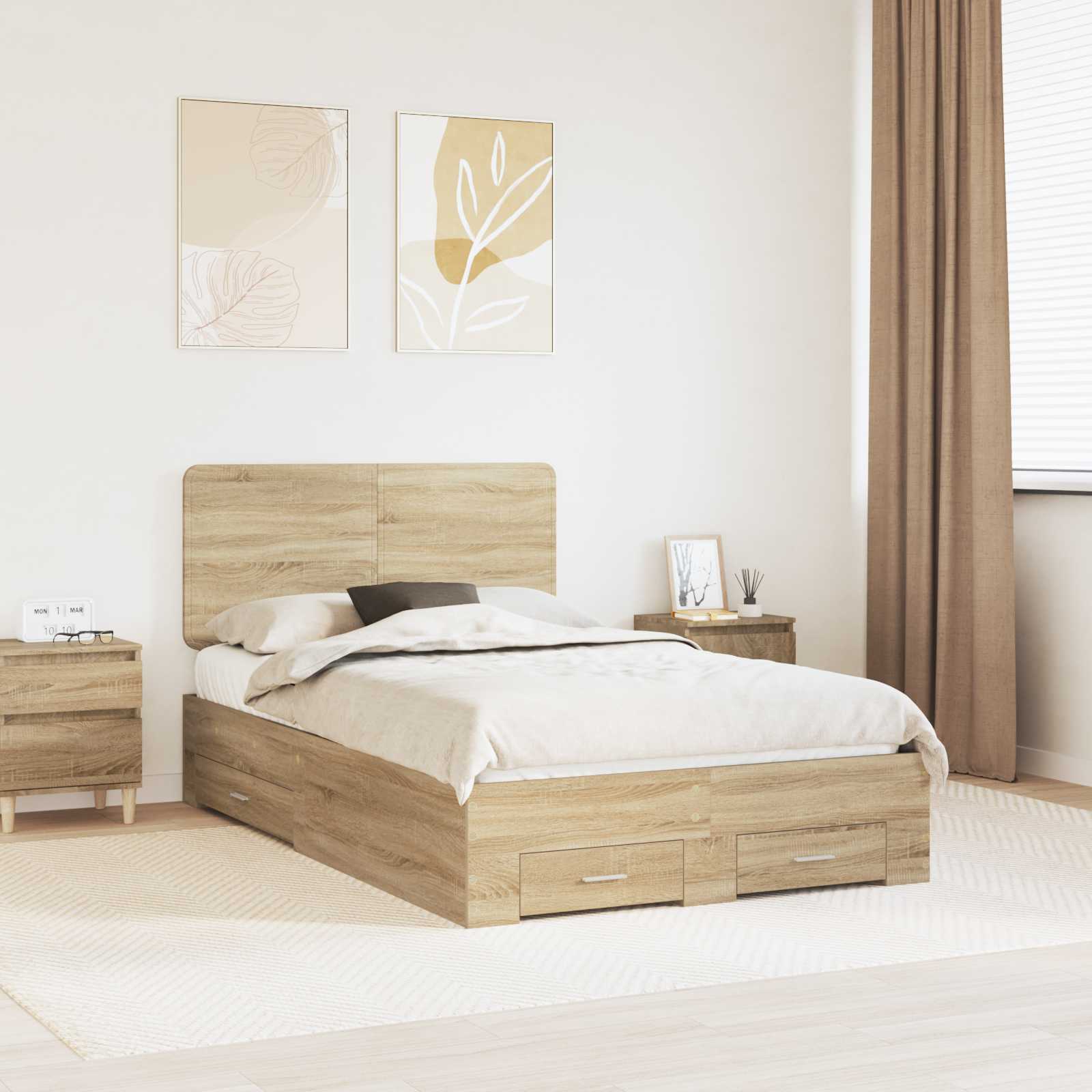 Bettrahmen mit Kopfteil Sonoma-Eiche 135 x 190 cm Holzwerkstoff