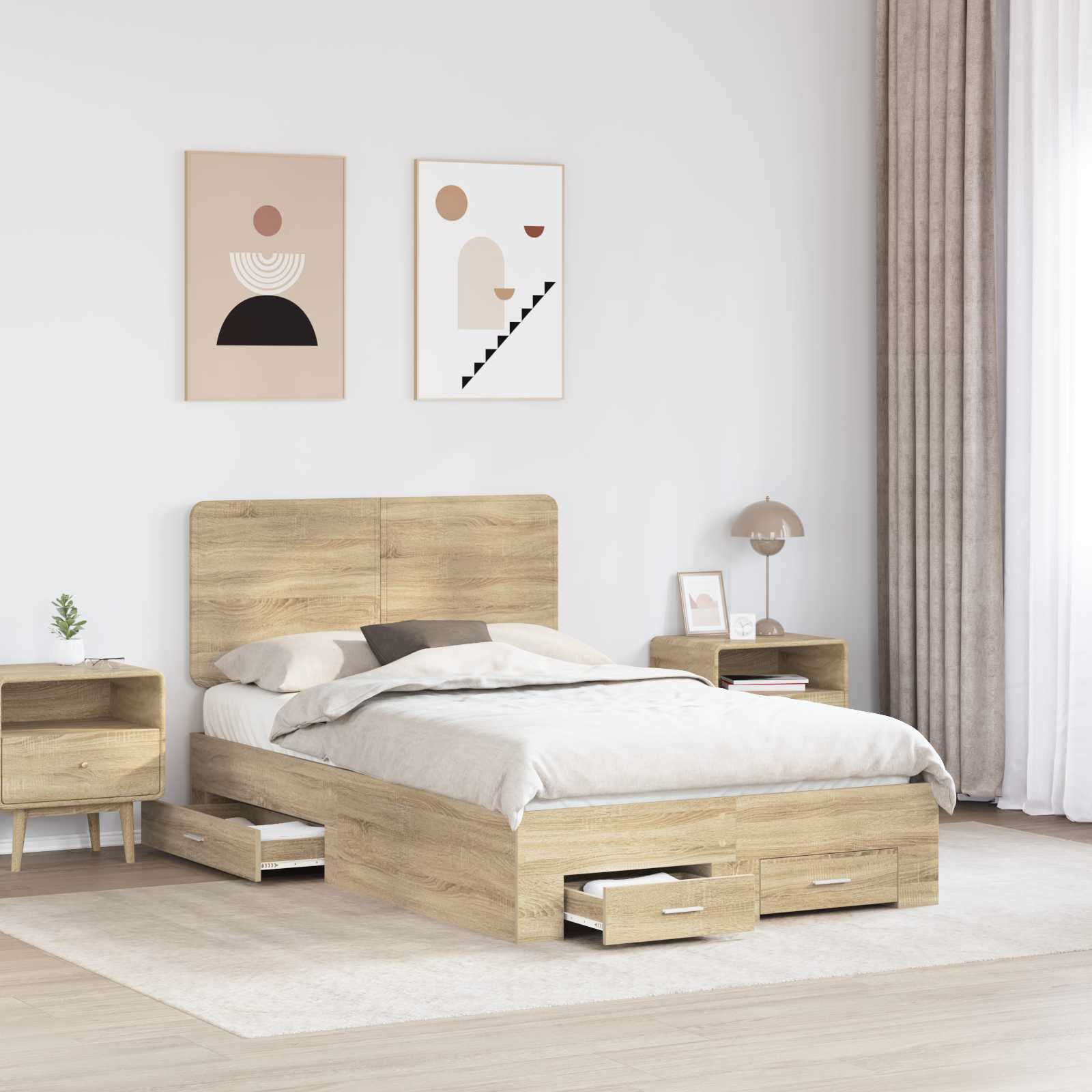 Bettrahmen mit Kopfteil Sonoma-Eiche 135 x 190 cm Holzwerkstoff