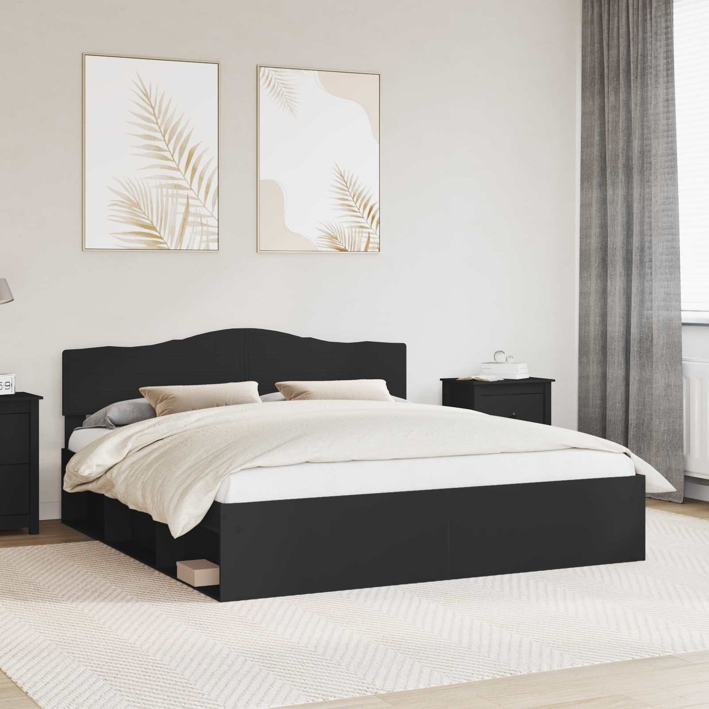 Bettrahmen Schwarz 180 x 200 cm Massives Kiefernholz