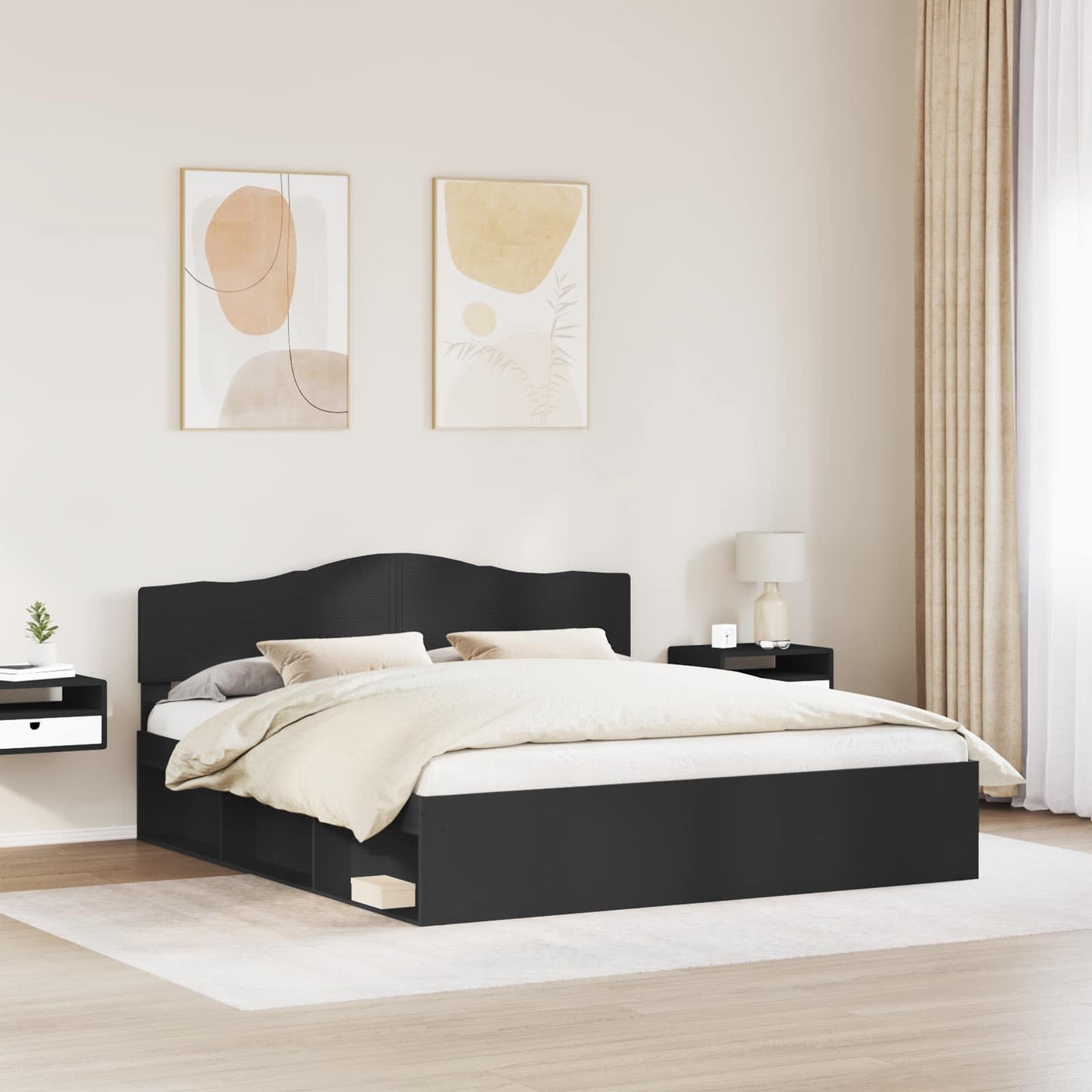 Bettrahmen Schwarz 180 x 200 cm Massives Kiefernholz