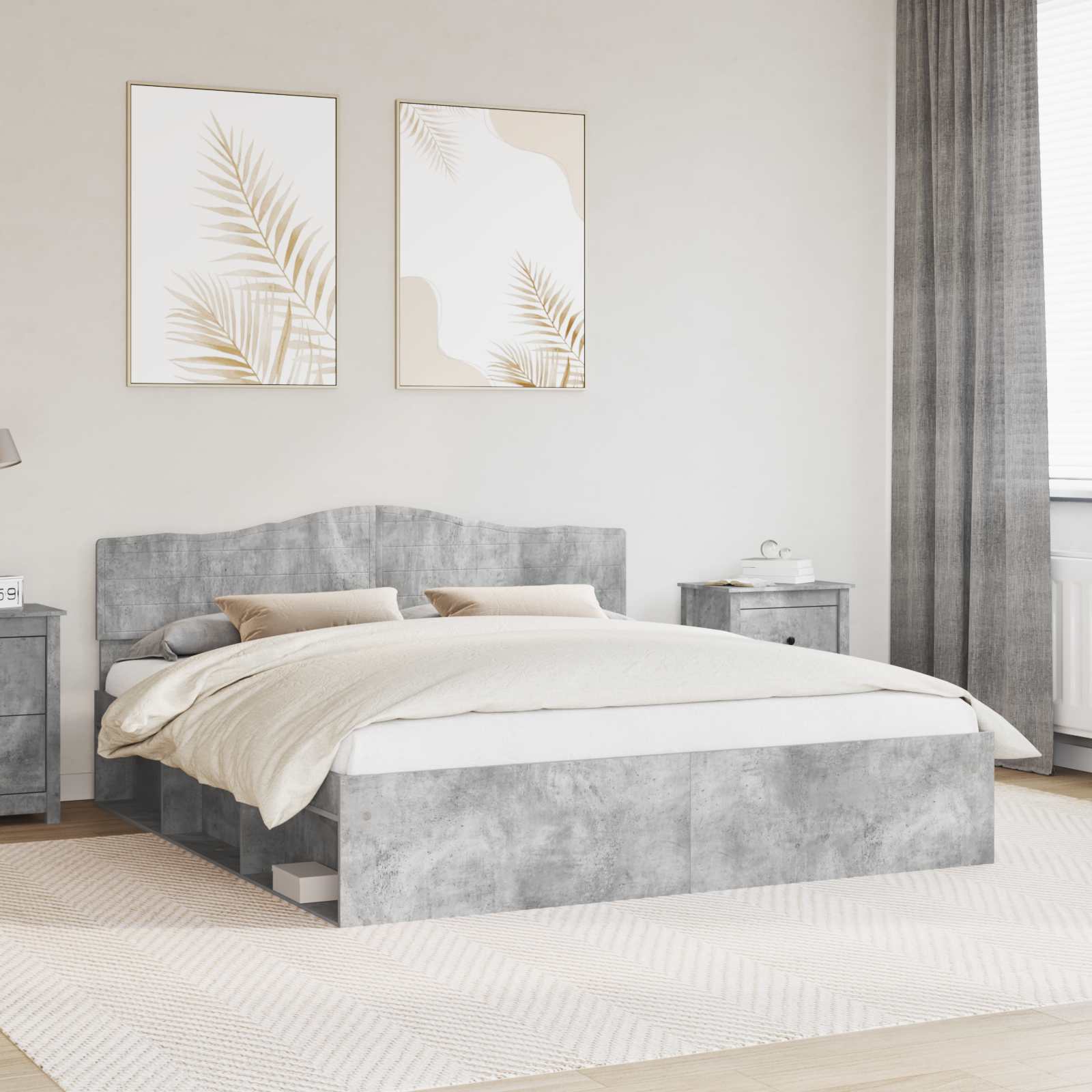 Bettrahmen mit Kopfteil Beton 180 x 200 cm Massives Kiefernholz