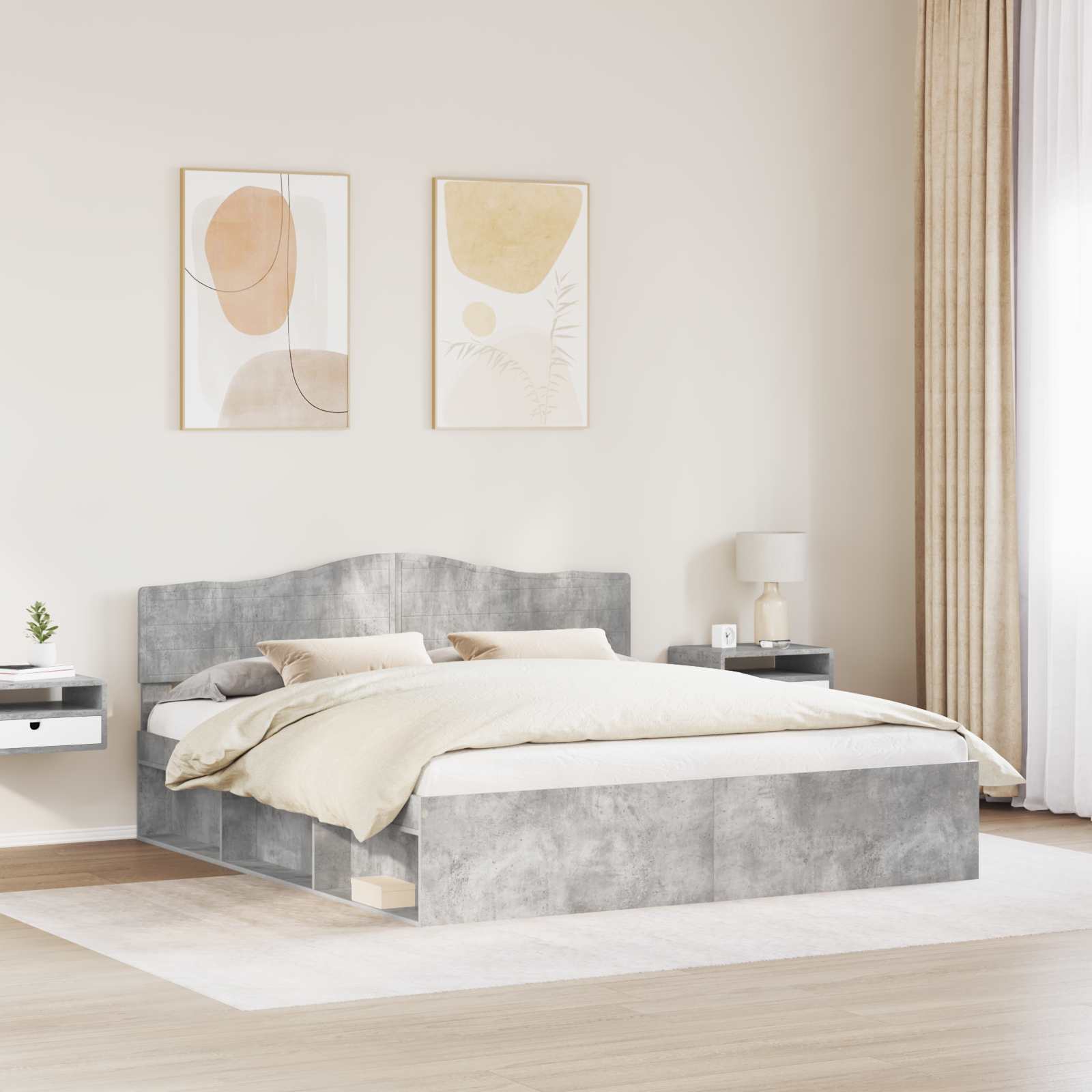 Bettrahmen mit Kopfteil Beton 180 x 200 cm Massives Kiefernholz
