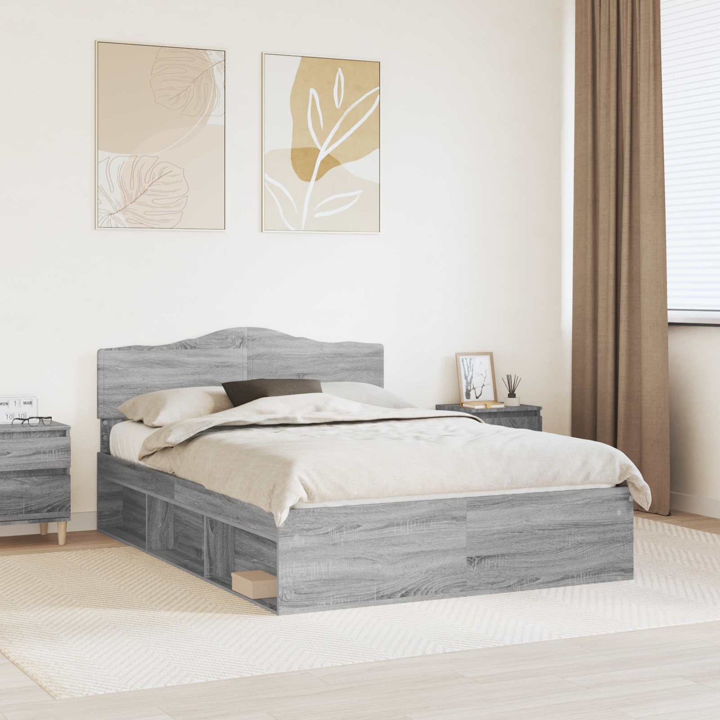 Bettrahmen Graues Sonoma 140 x 190 cm Massives Kiefernholz