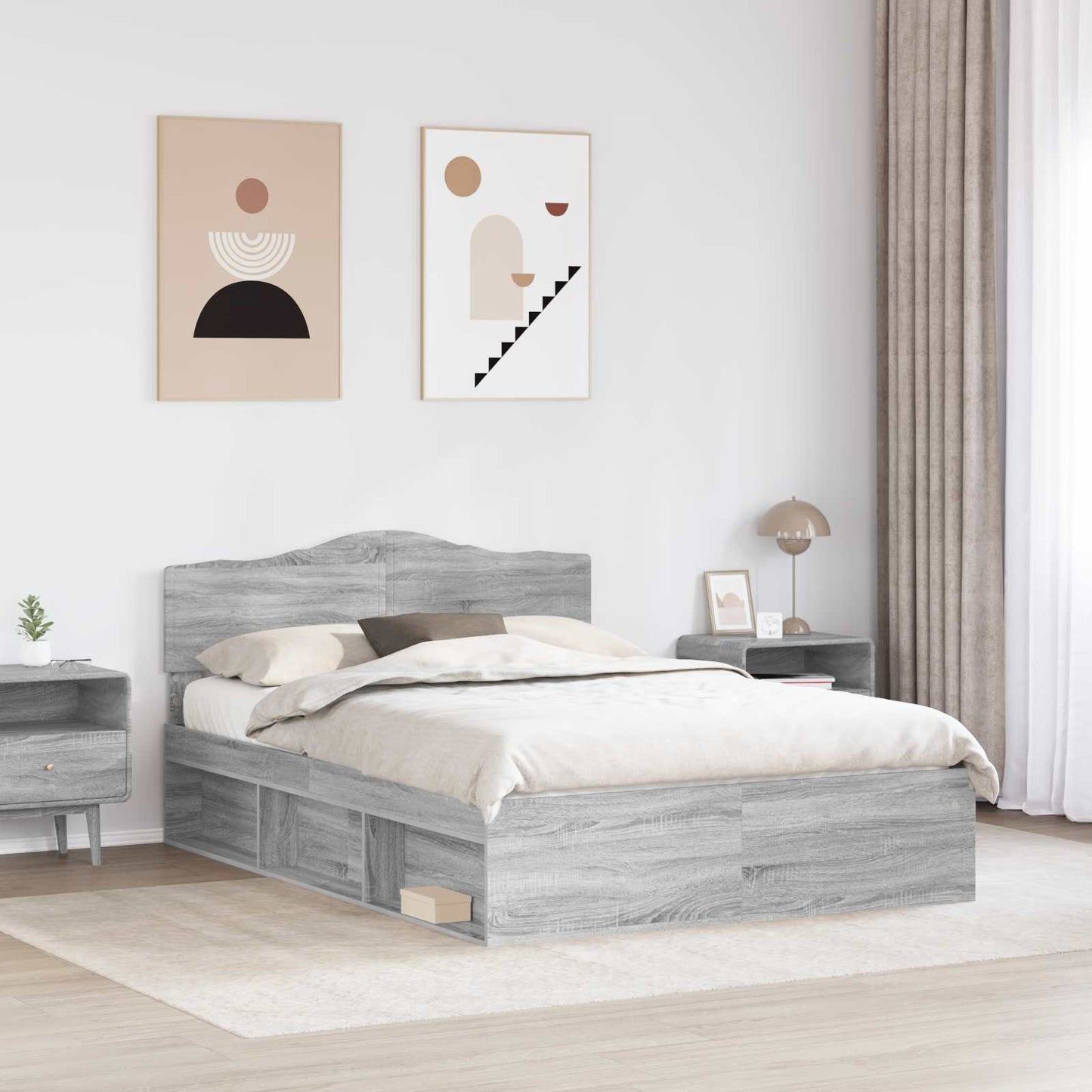 Bettrahmen Graues Sonoma 140 x 190 cm Massives Kiefernholz