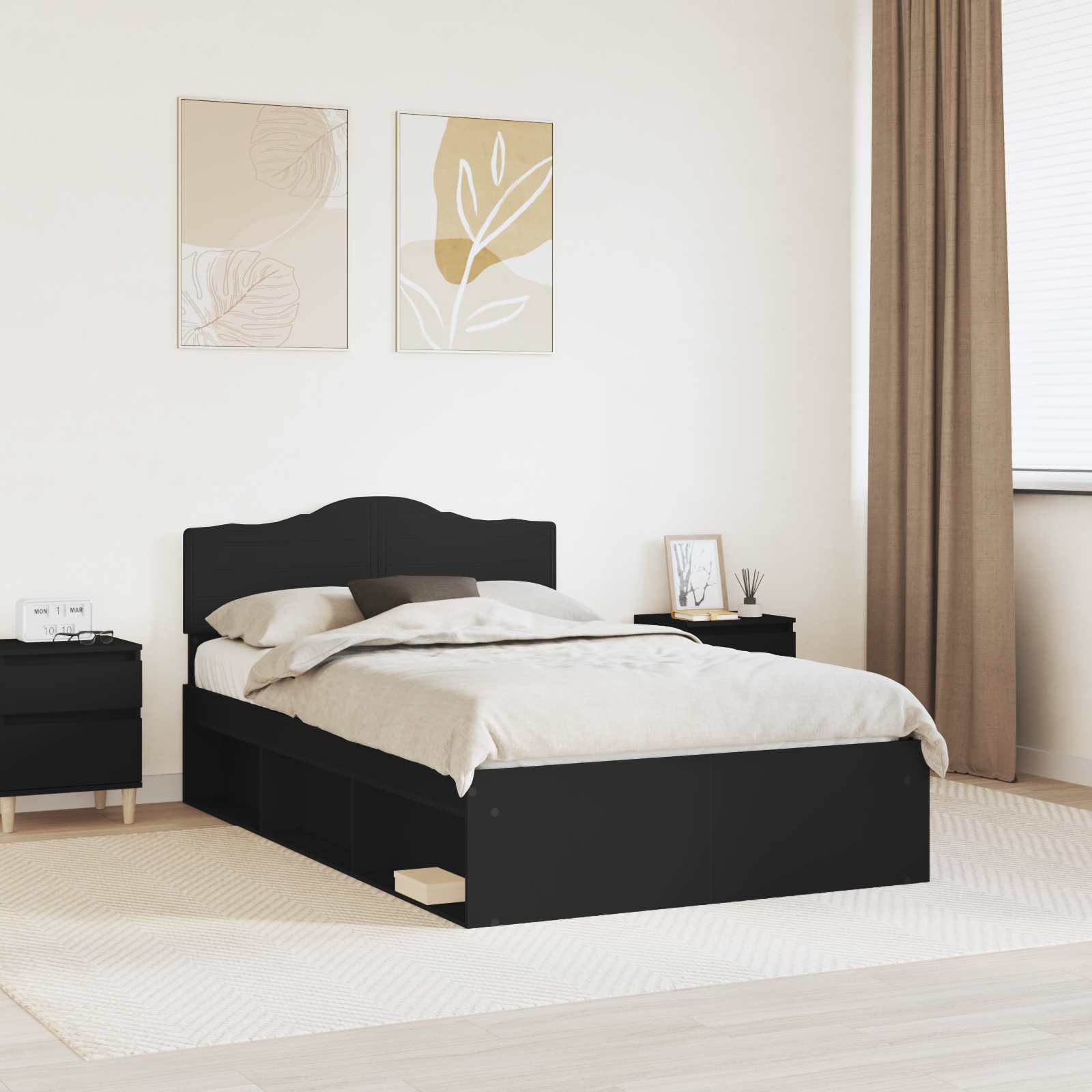 Bettrahmen Schwarz 120 x 200 cm Massives Kiefernholz