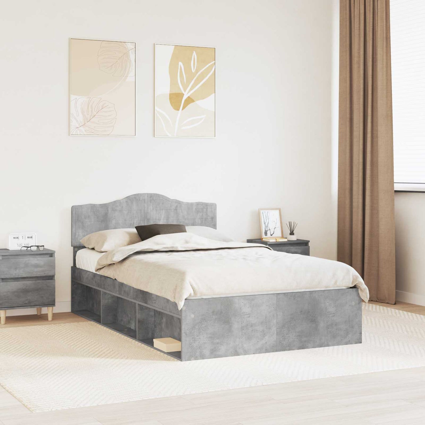 Bettrahmen mit Kopfteil Beton 120 x 200 cm Massives Kiefernholz