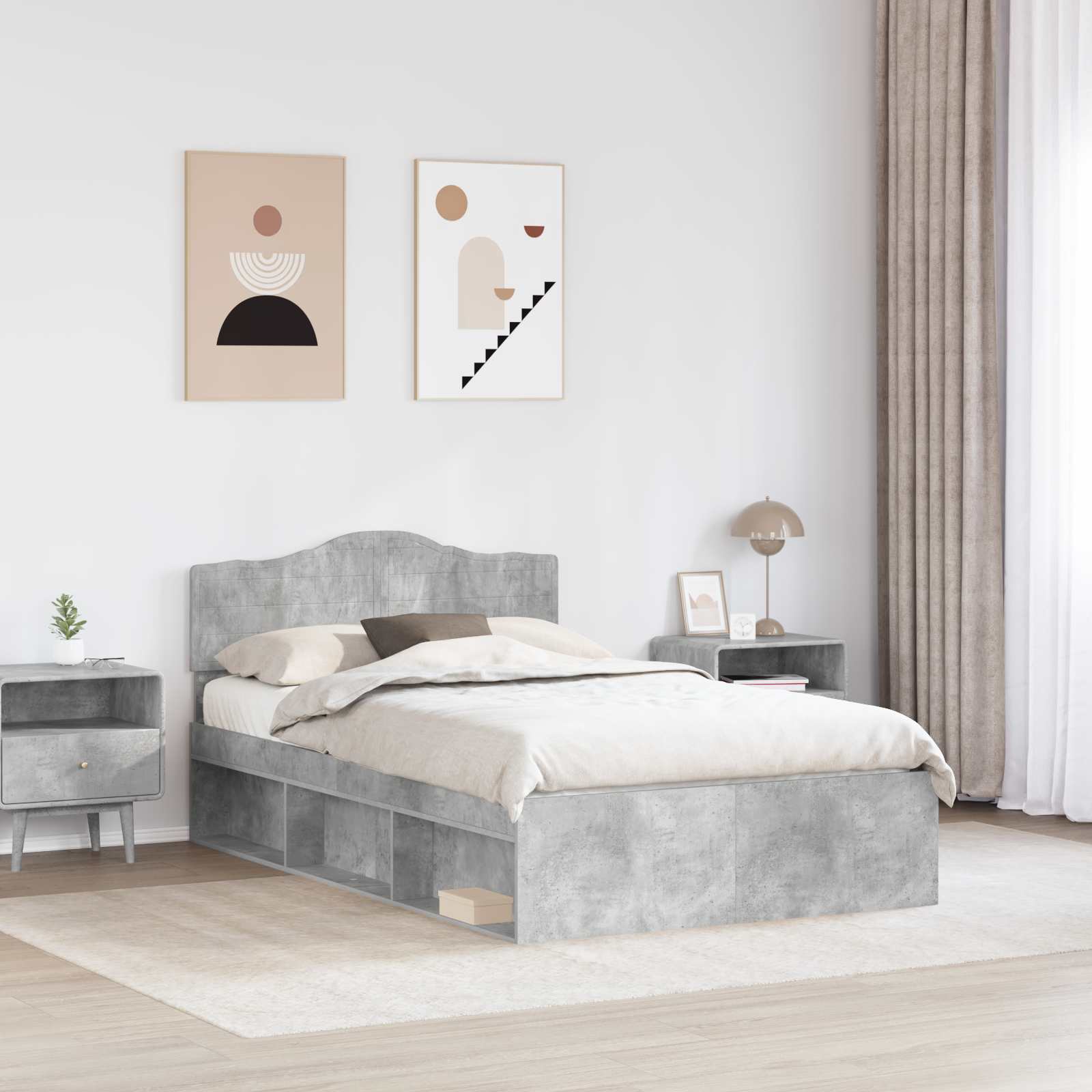 Bettrahmen mit Kopfteil Beton 120 x 200 cm Massives Kiefernholz