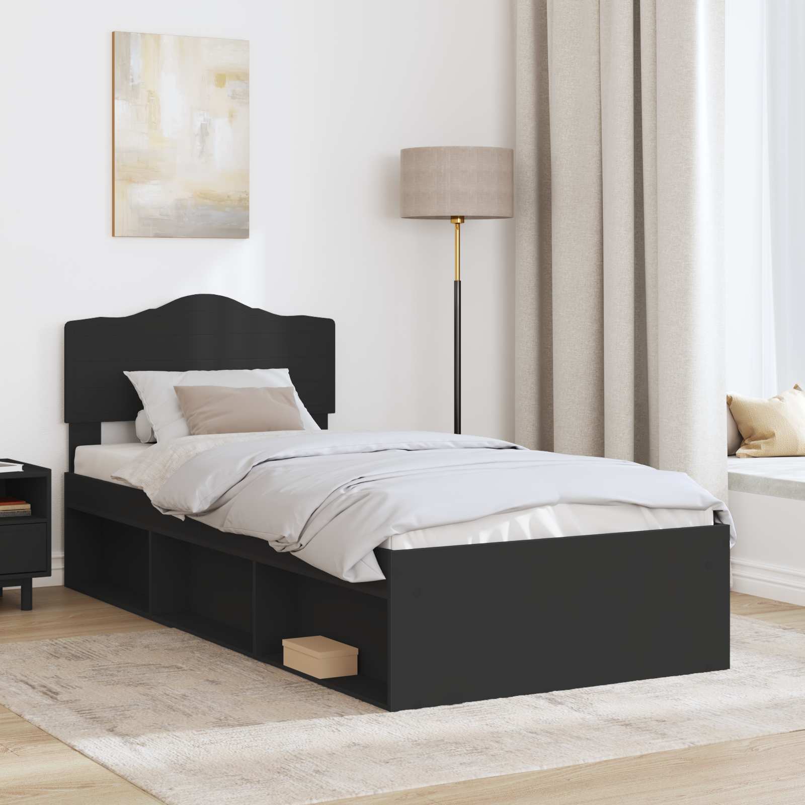 Bettrahmen Schwarz 100 x 200 cm Massives Kiefernholz