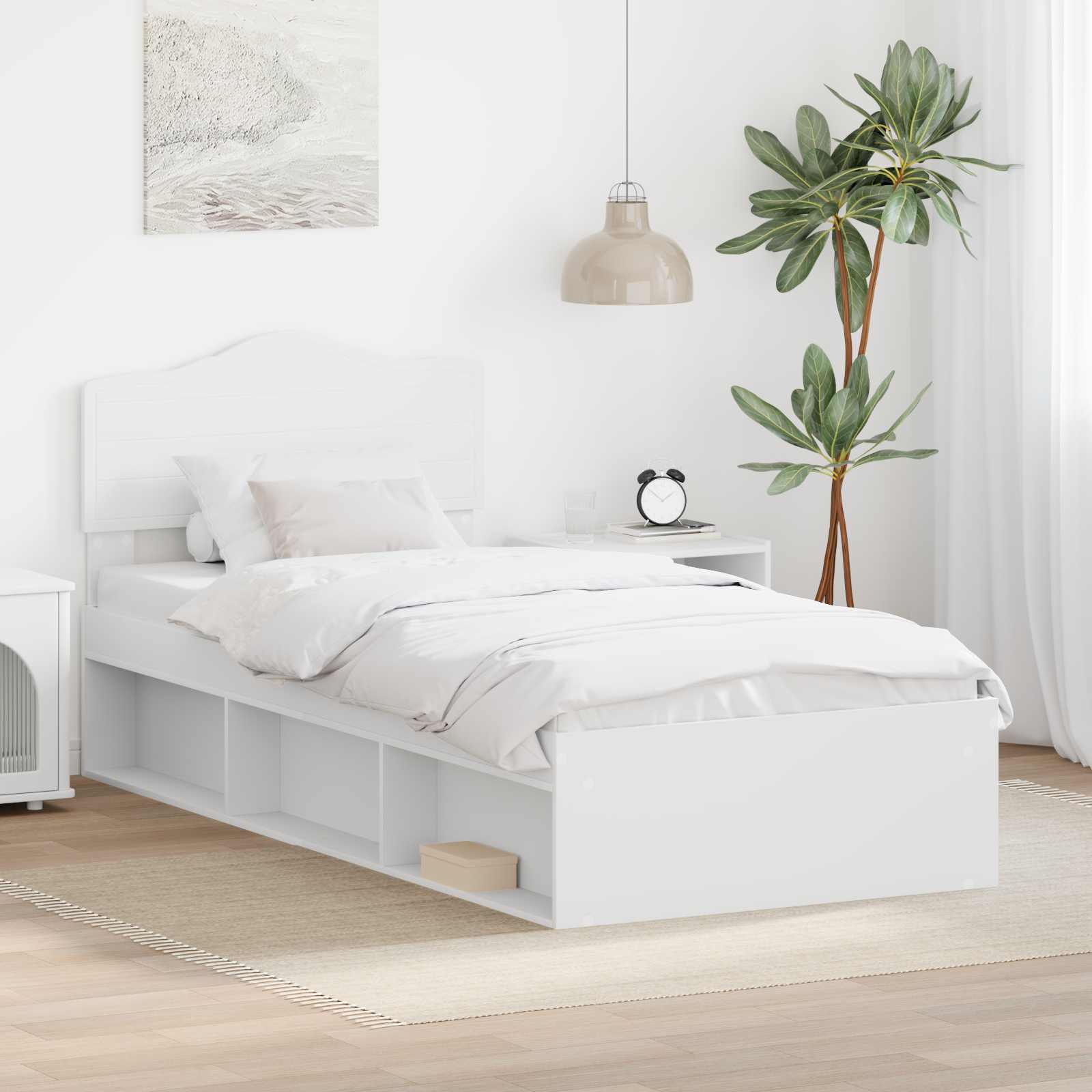Bettrahmen mit Kopfteil Weiß 90 x 200 cm Massives Kiefernholz