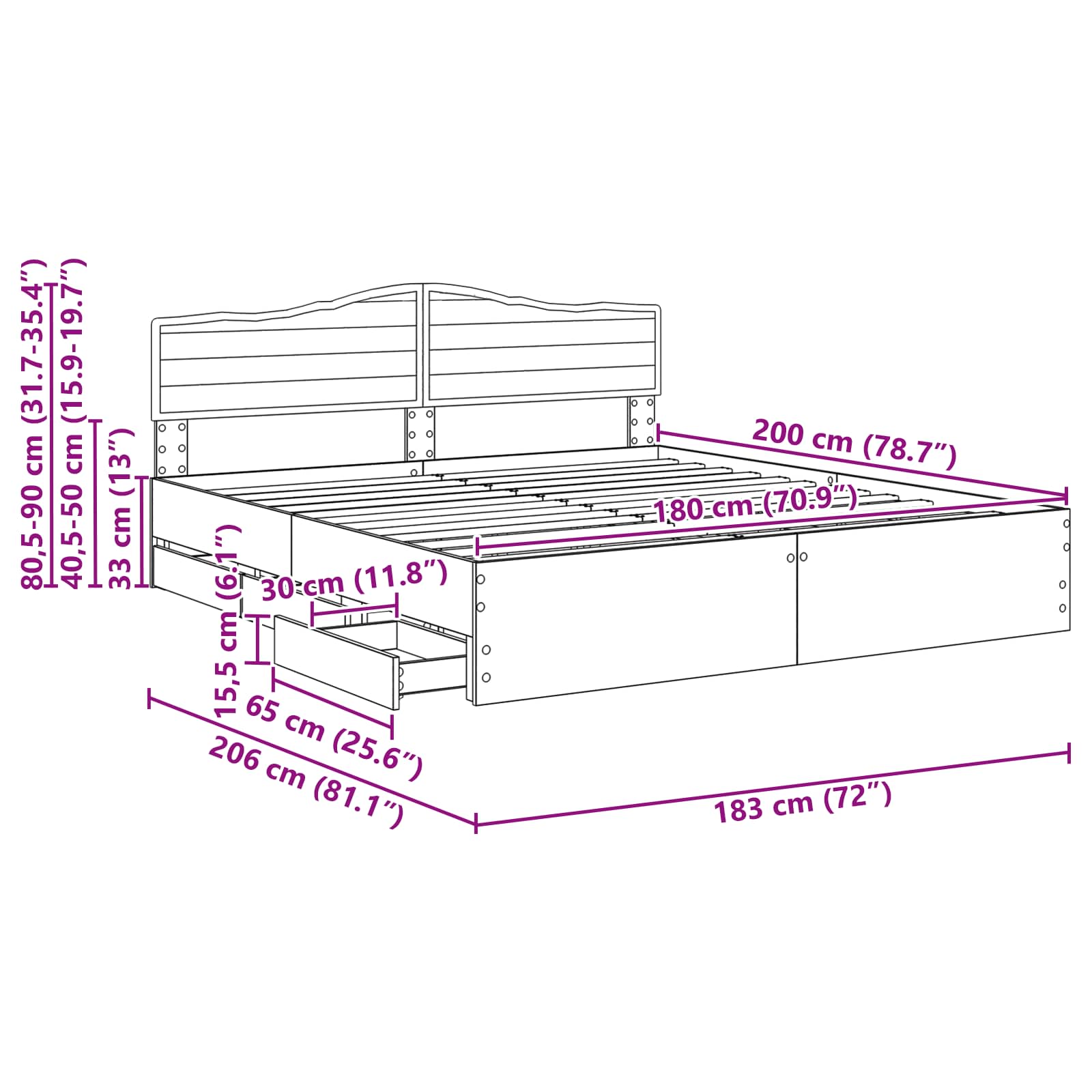 Bettrahmen Graues Sonoma 180 x 200 cm Ingenieurs Holz